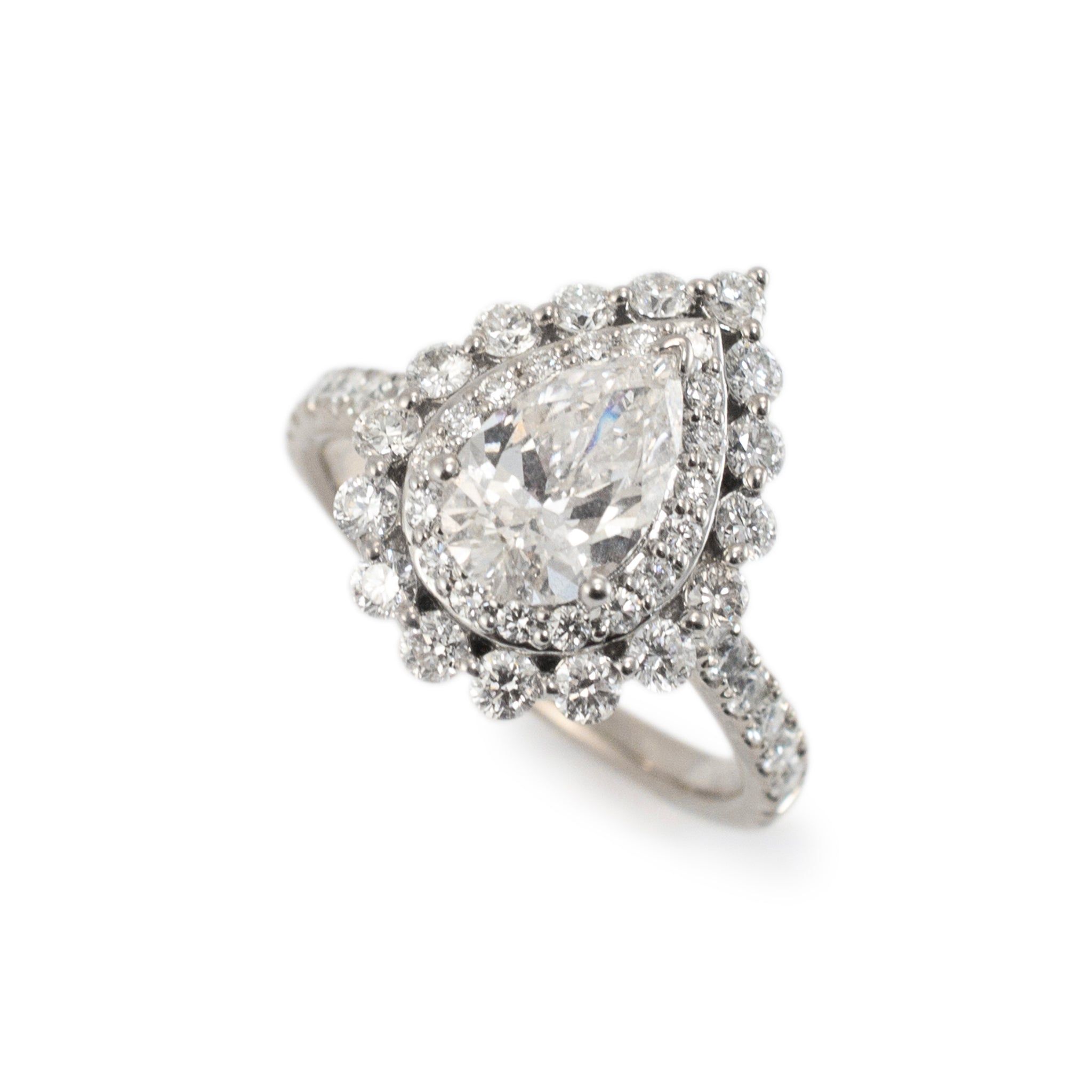 Ladies 14K White Gold Pear Shape Double Halo Lab Grown Diamond Engagement Ring