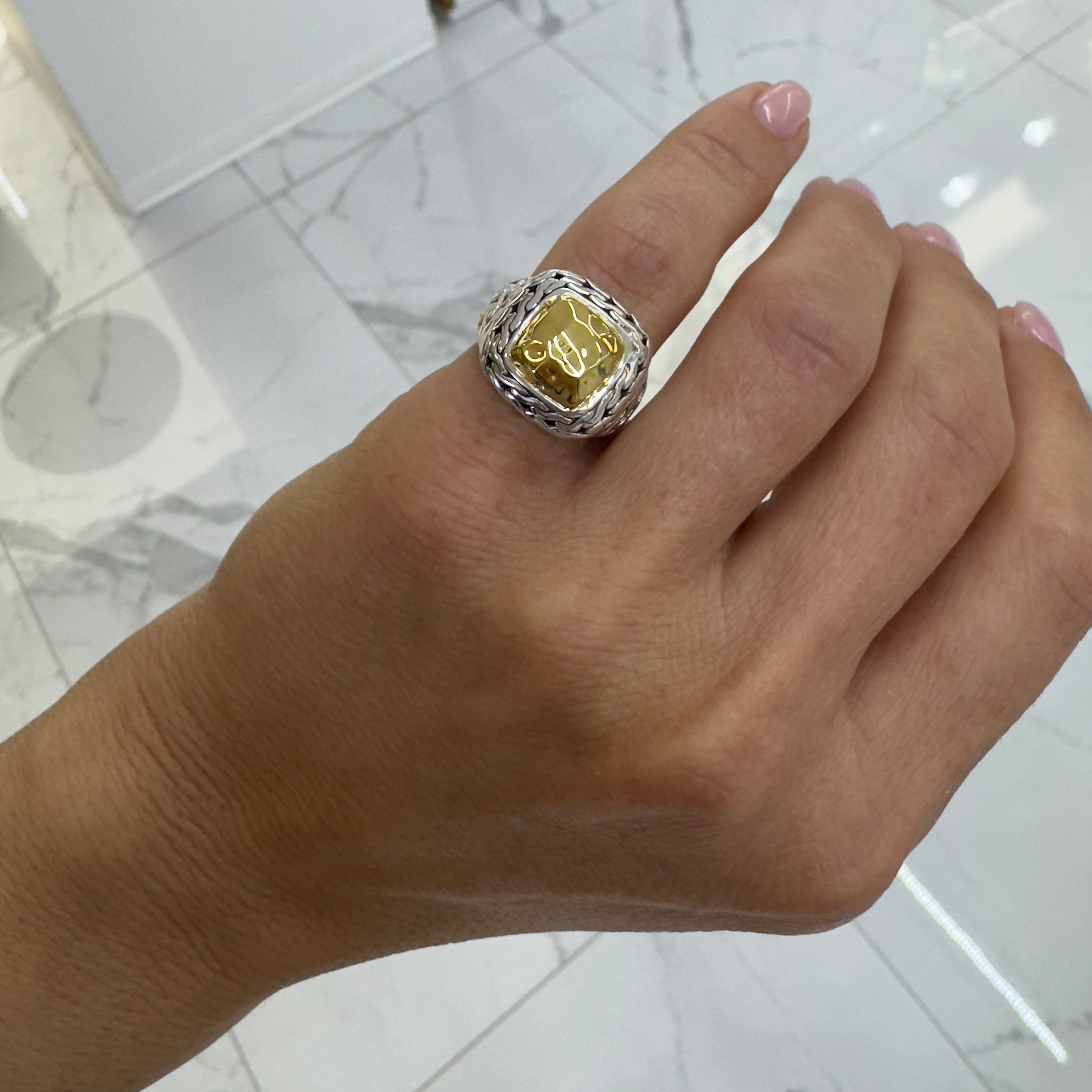 John Hardy Palu 22K Yellow Gold & 925 Sterling Silver Hammered Cocktail Ring