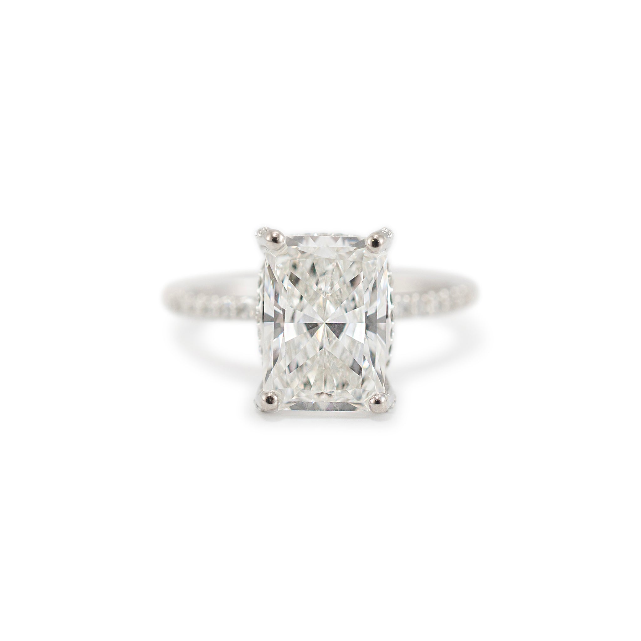 14K White Gold Lab Grown IGI 3.16ct Radiant G VVS2 Diamond Engagement Ring