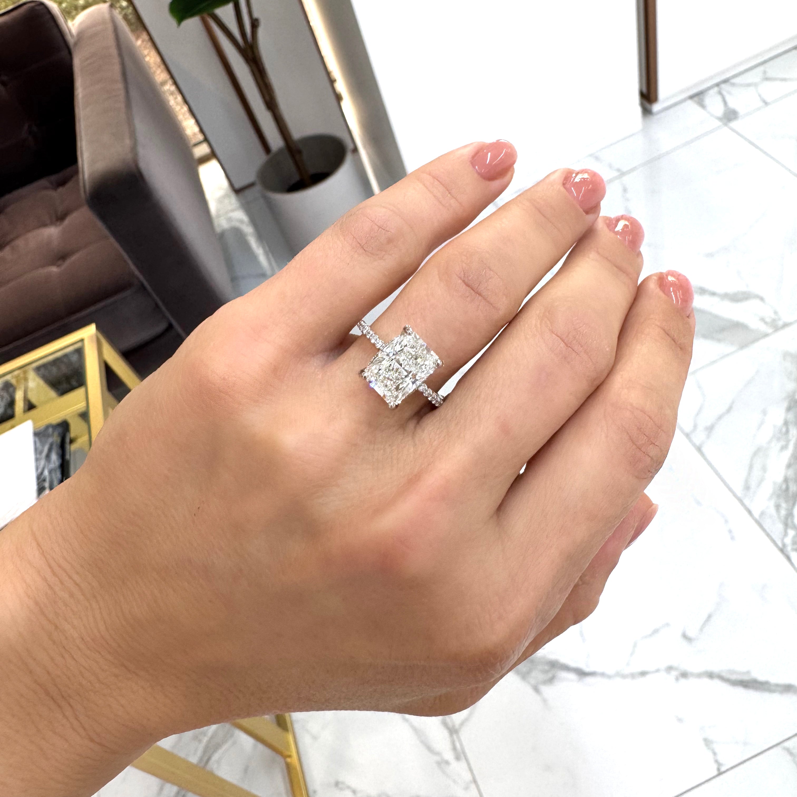 14K White Gold Lab Grown IGI 3.16ct Radiant G VVS2 Diamond Engagement Ring
