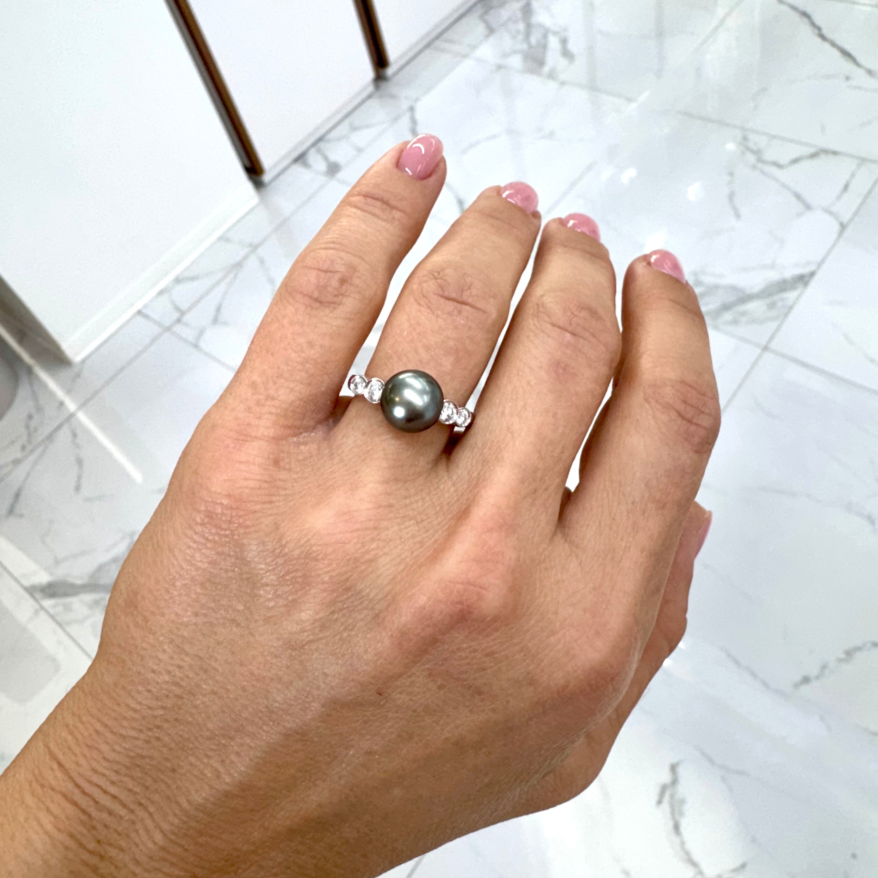 Mikimoto 18K White Gold Tahitian Pearl Accented Diamond Cocktail Ring