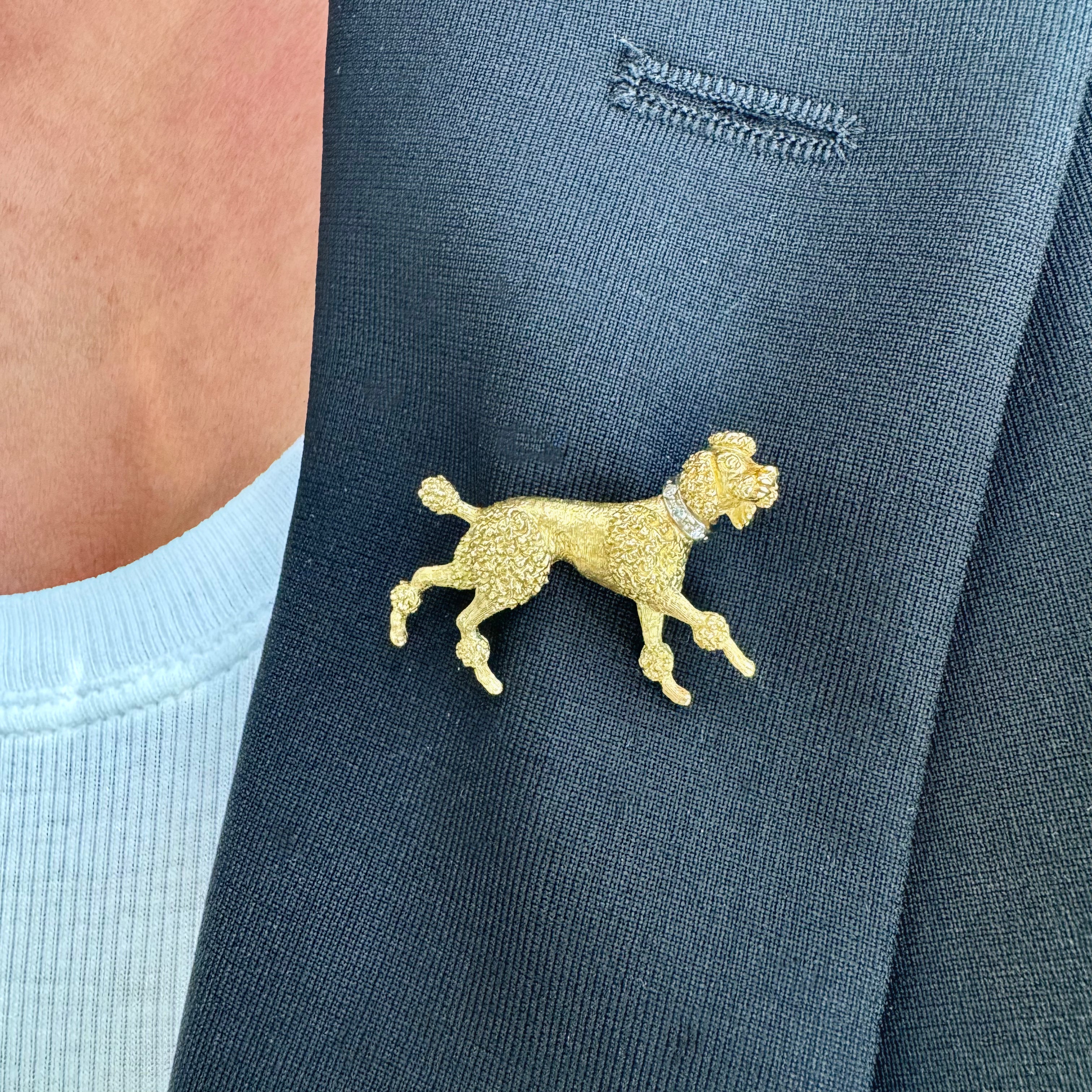 Vintage 18K Yellow Gold Diamond French Poodle Brooch