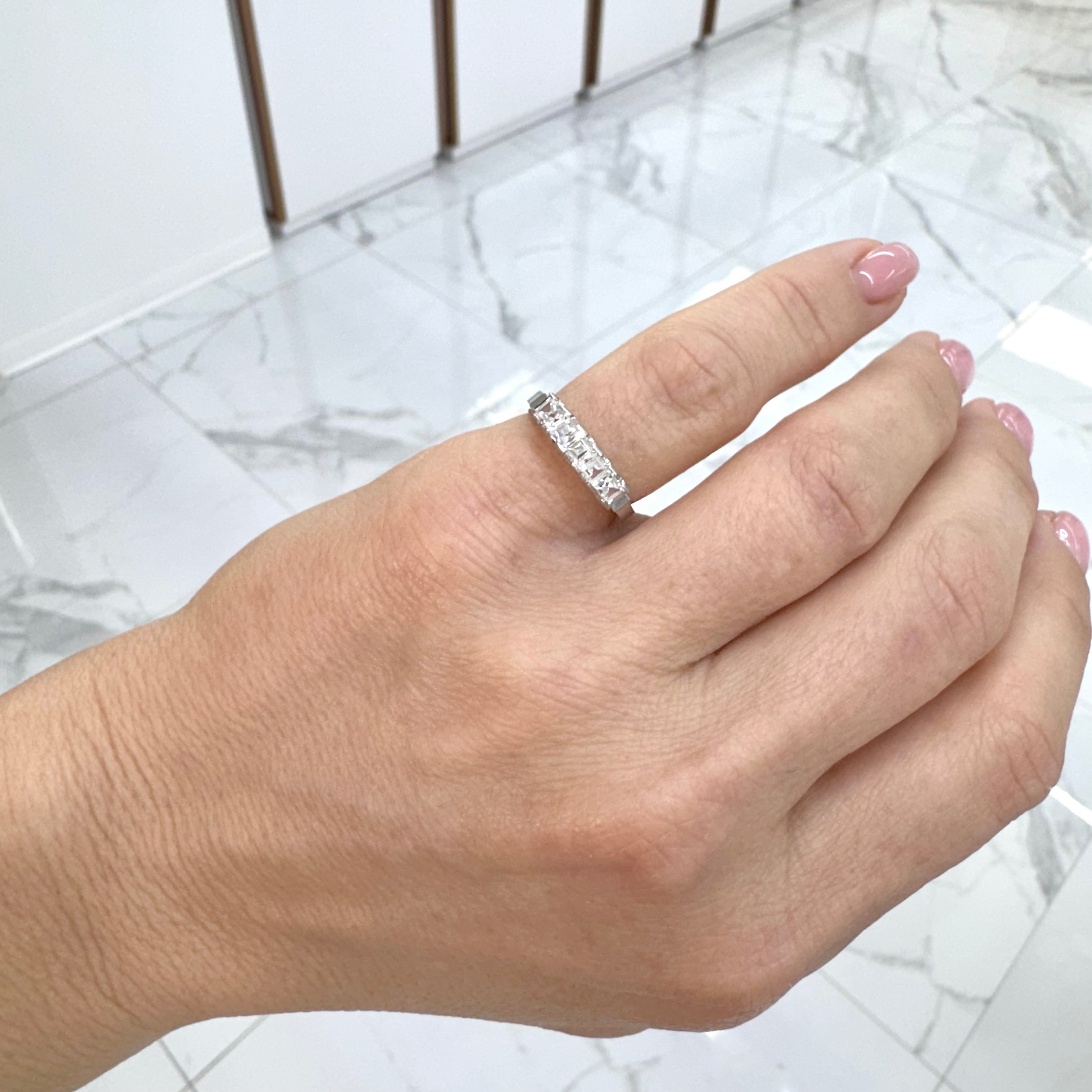Antique Platinum Five Across Square Baguette Quartz Band Ring
