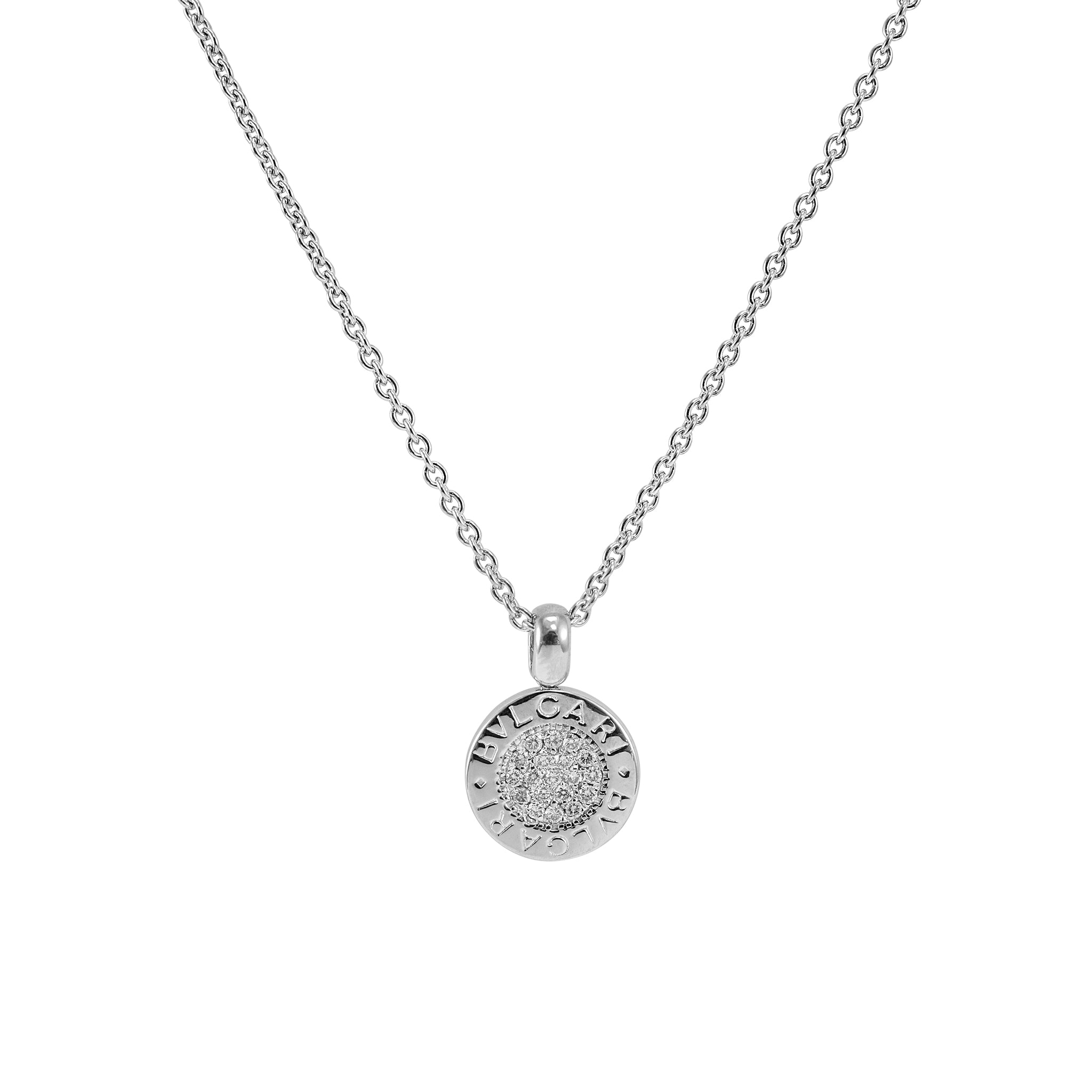 Bvlgari Bvlgari 18K White Gold Circle Pave Diamond Pendant Necklace