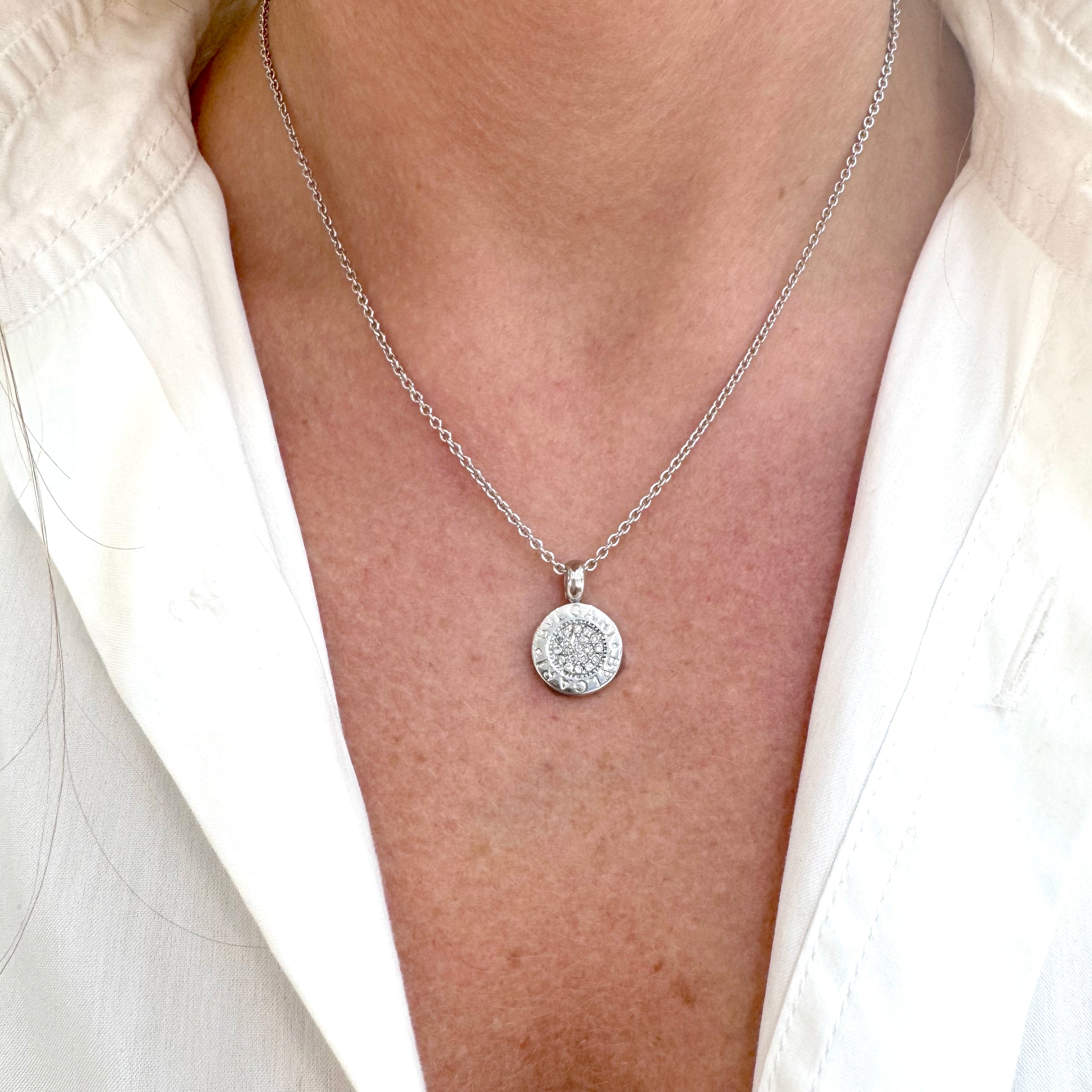 Bvlgari Bvlgari 18K White Gold Circle Pave Diamond Pendant Necklace