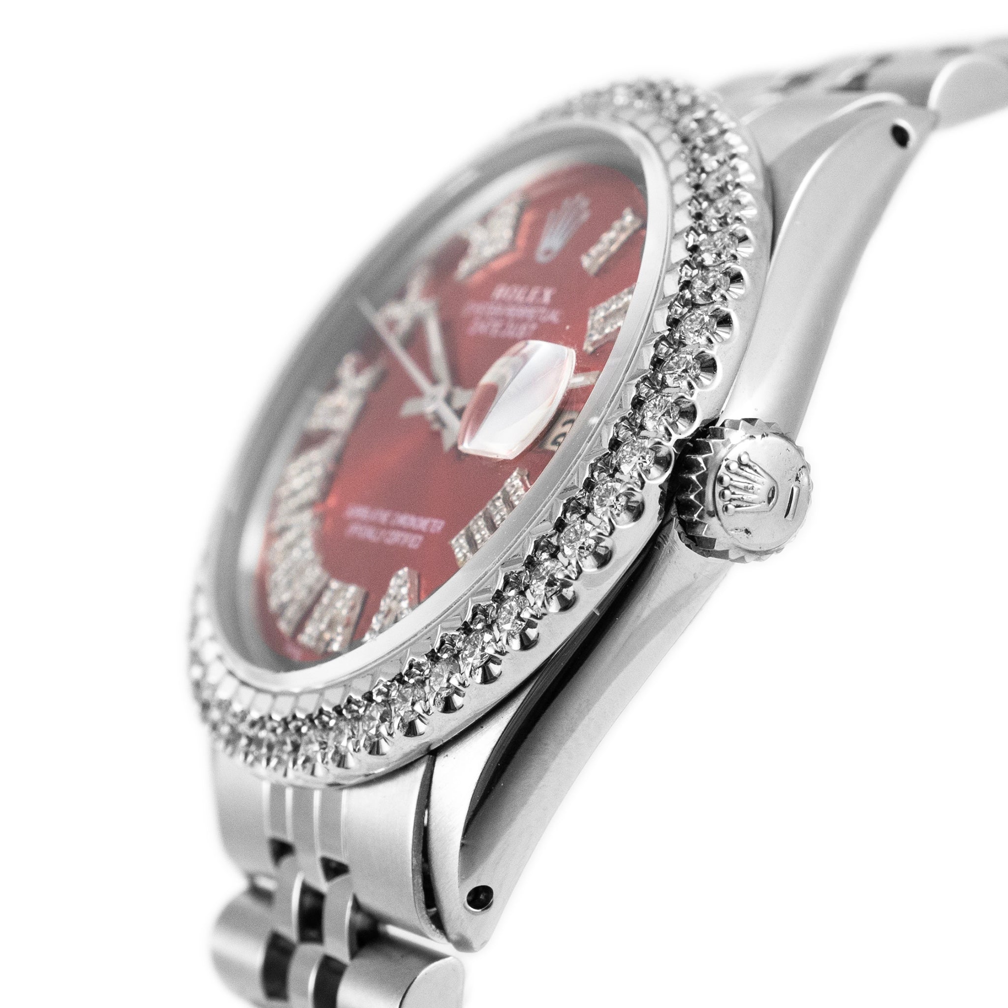 Rolex Datejust 36MM 1601 Red Roman Dial Diamond Jubilee Stainless Steel Watch