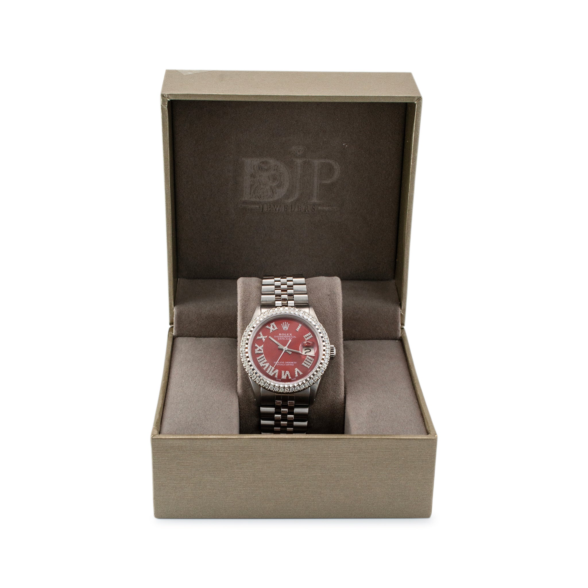 Rolex Datejust 36MM 1601 Red Roman Dial Diamond Jubilee Stainless Steel Watch