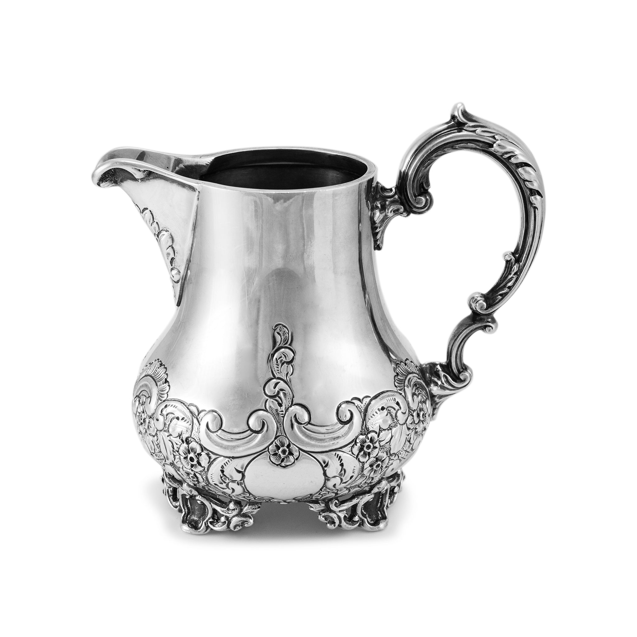 Antique J.G Ltd Heavy 925 Sterling Silver Hand Chase Cream Pitcher Pot