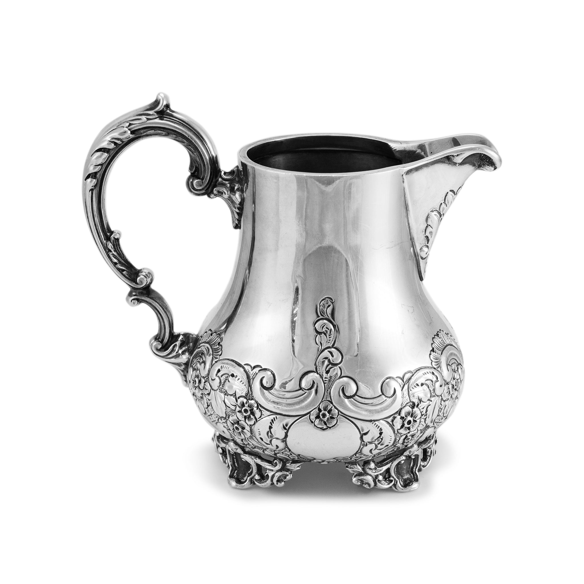 Antique J.G Ltd Heavy 925 Sterling Silver Hand Chase Cream Pitcher Pot