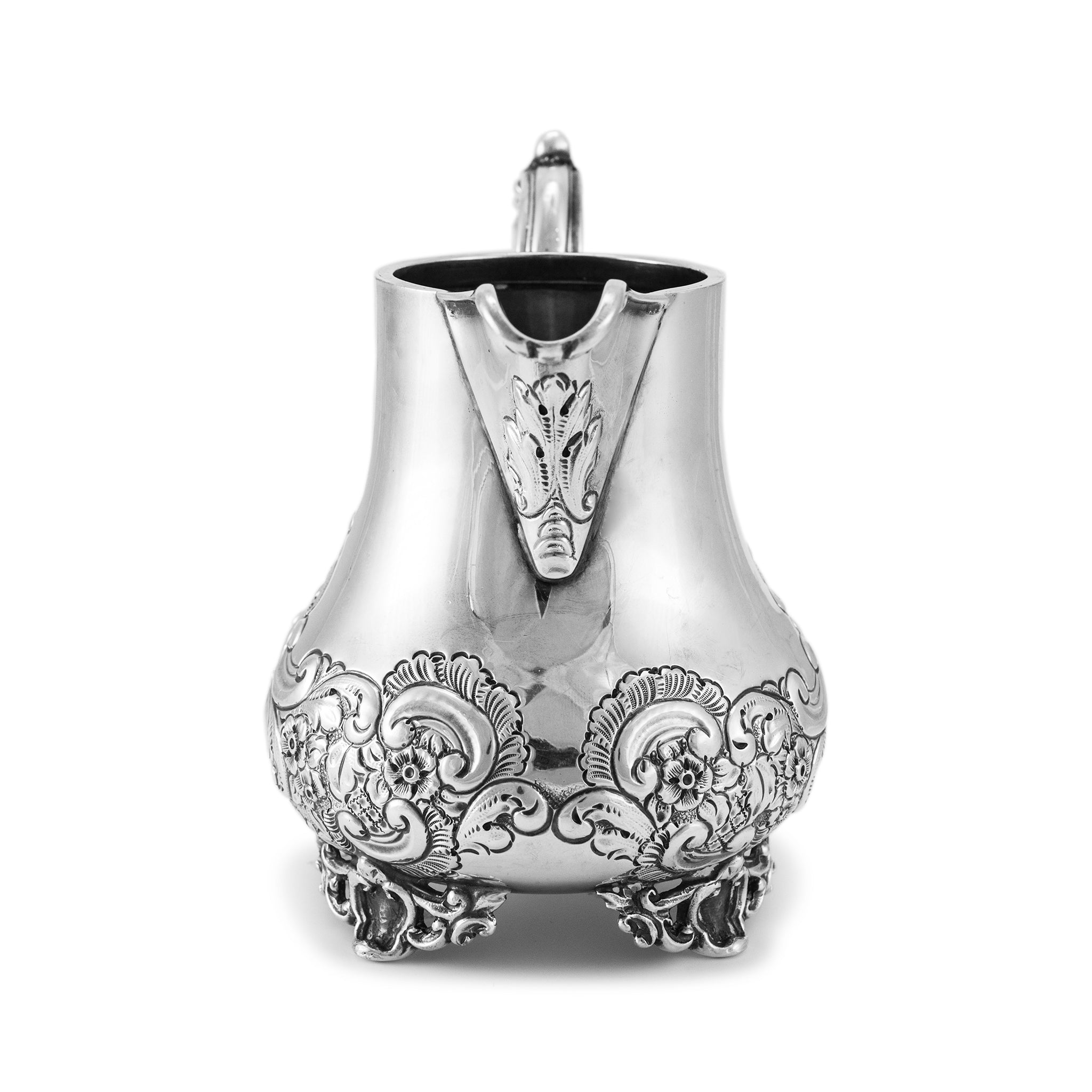 Antique J.G Ltd Heavy 925 Sterling Silver Hand Chase Cream Pitcher Pot