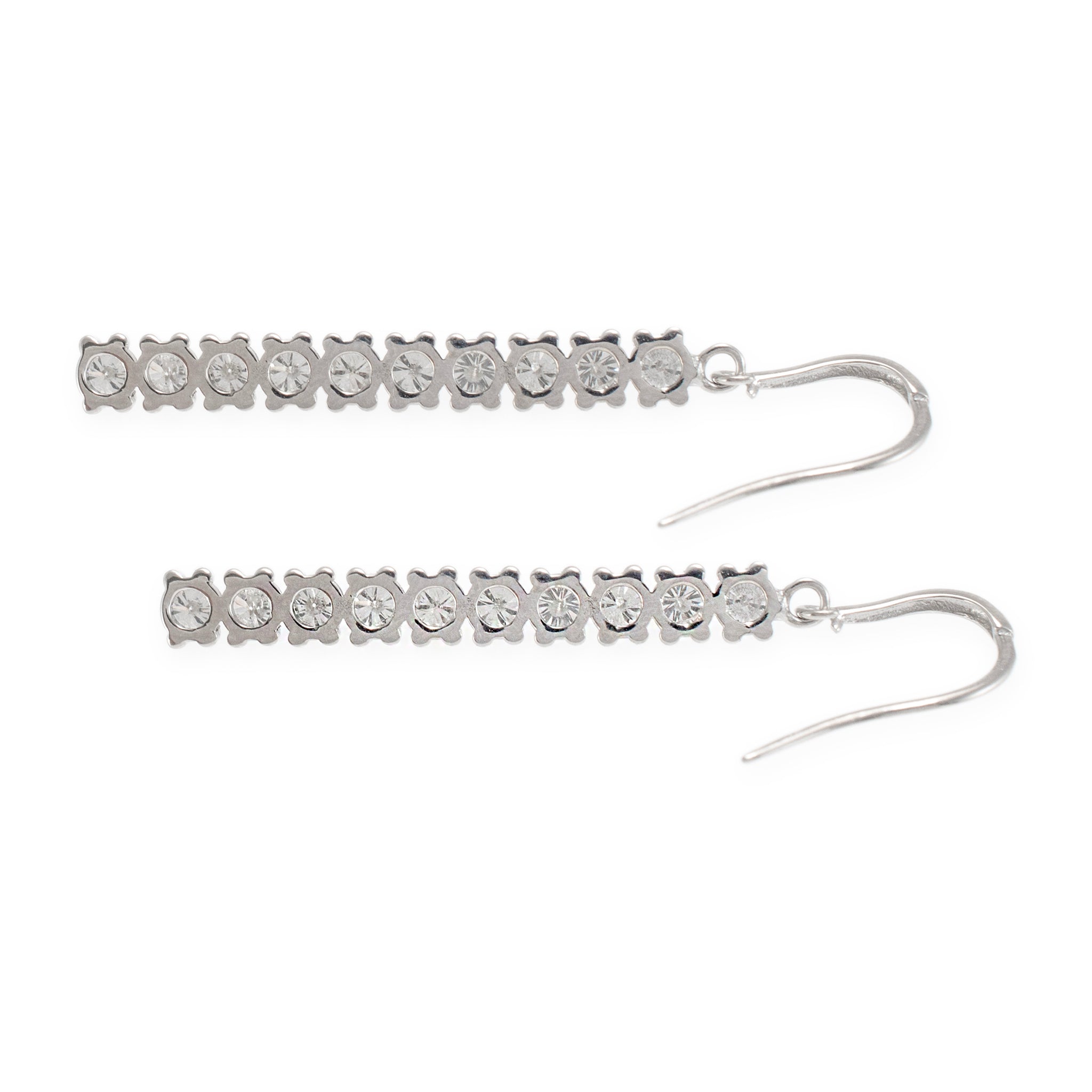 Ladies 14K White Gold 3.02ct Round Diamond Liner Drop Earrings