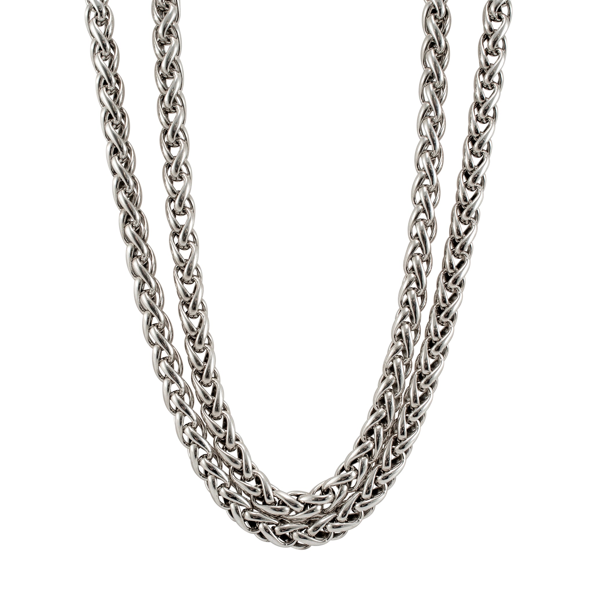 David Yurman 925 Sterling Silver Yellow Gold Buckle Double Wheat Chain Necklace
