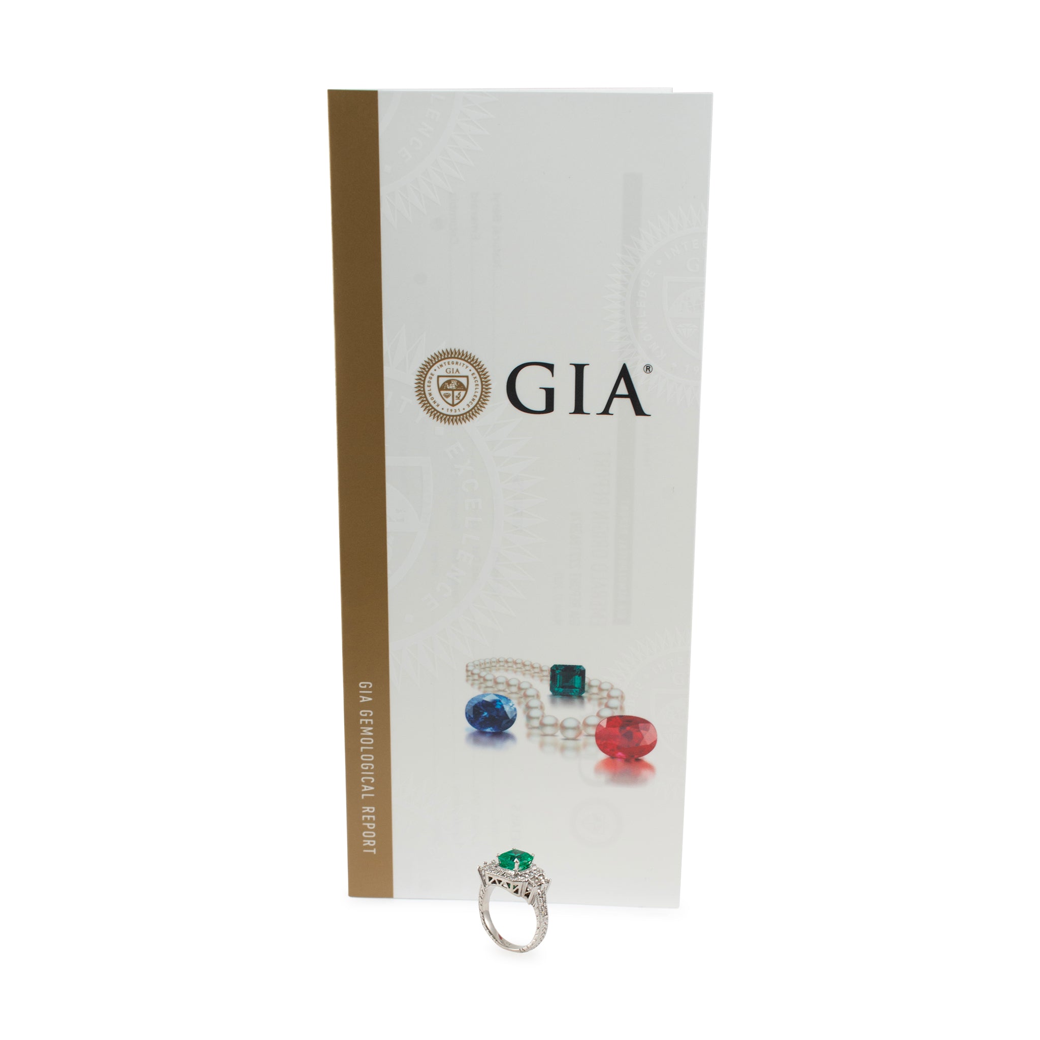 Ladies 18K White Gold GIA Colombian Emerald Halo Accented Diamond Cocktail Ring