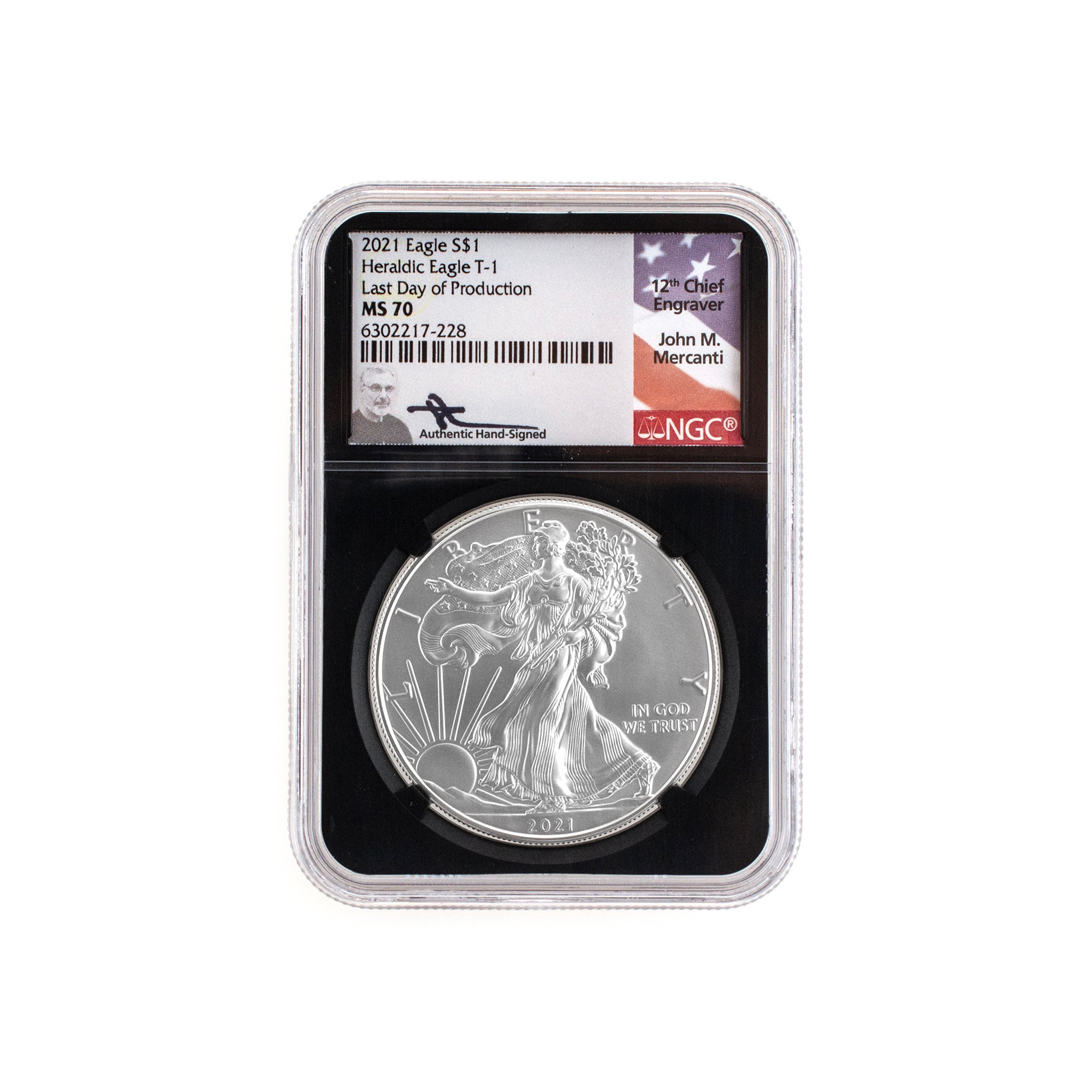2021P NGC MS70 Type 1 1OZ 999 Silver $1 John Mercanti Eagle Coin