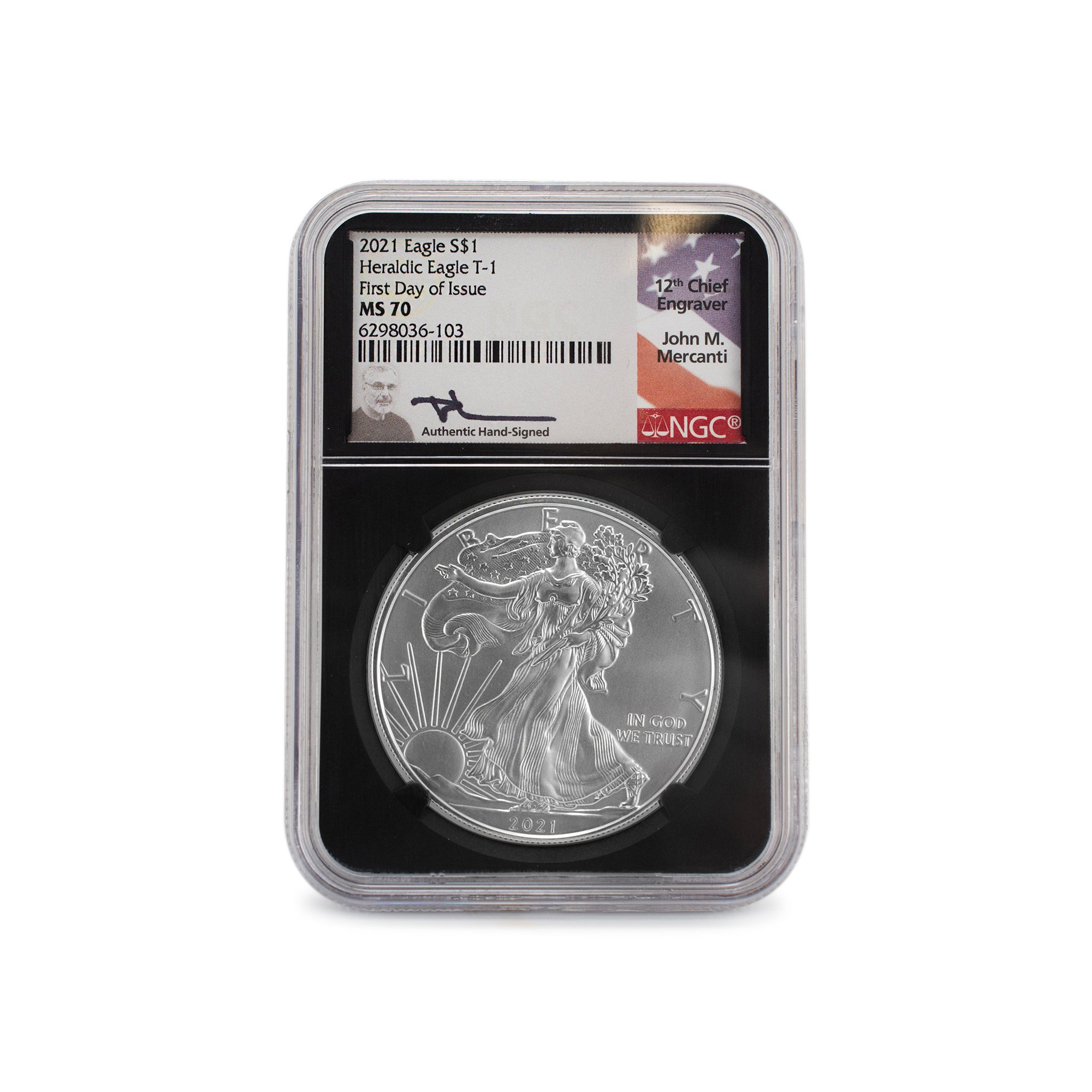 2021P NGC MS70 Type 1 1OZ 999 Silver $1 John Mercanti Eagle Coin