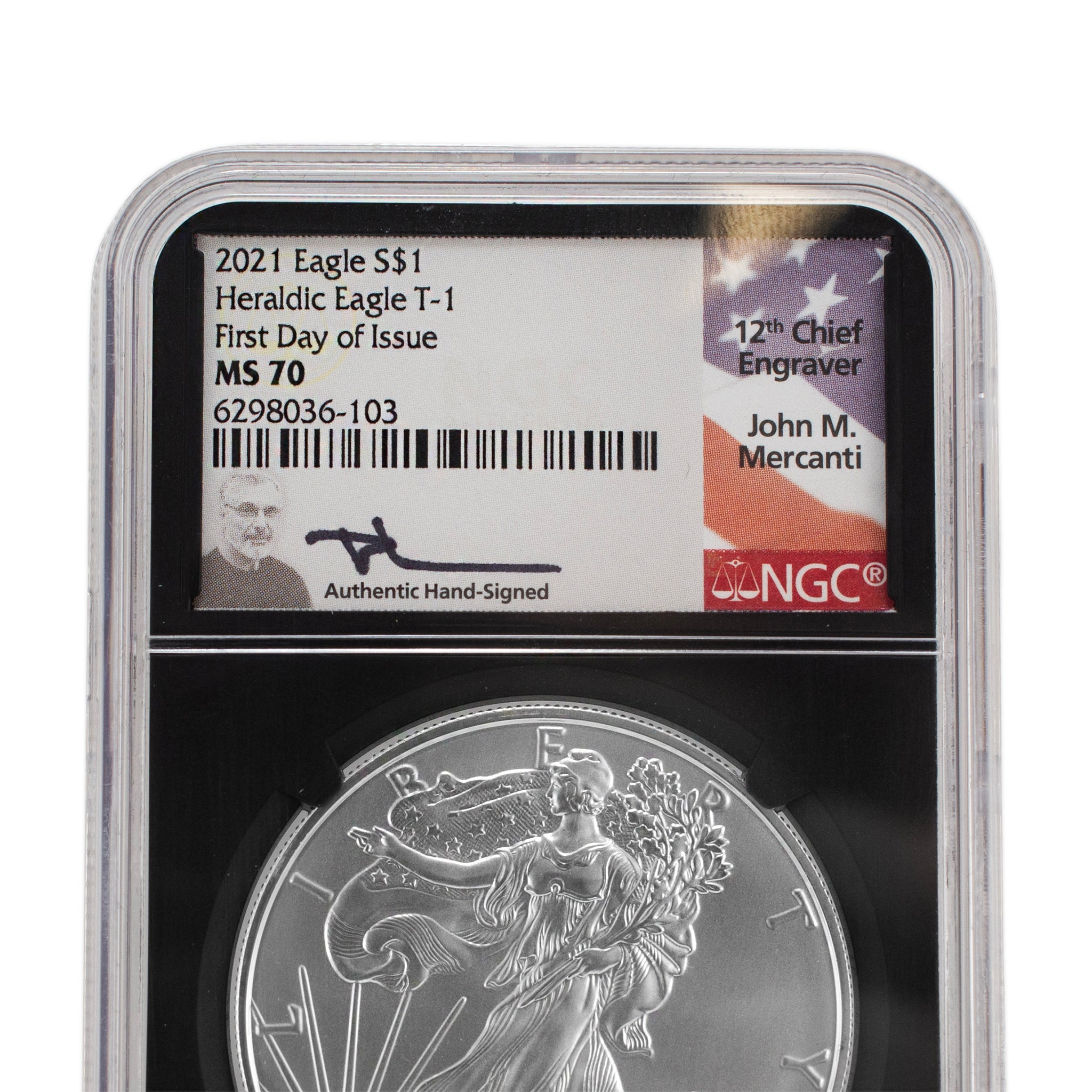 2021P NGC MS70 Type 1 1OZ 999 Silver $1 John Mercanti Eagle Coin