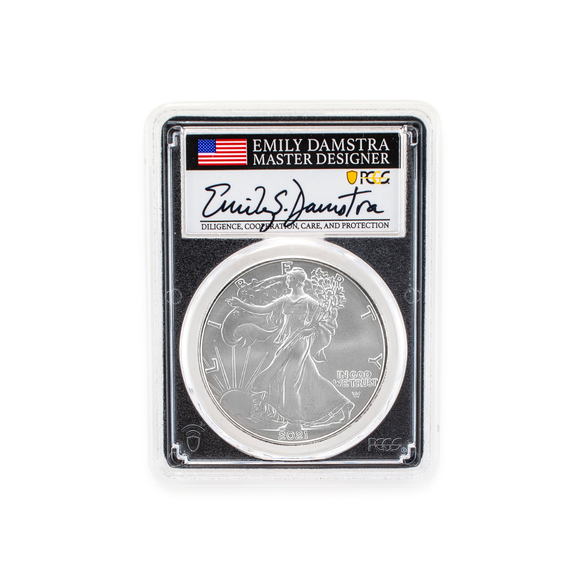2021 PCGS MS70 1OZ 999 Silver $1 Emily Damstra Eagle Coin