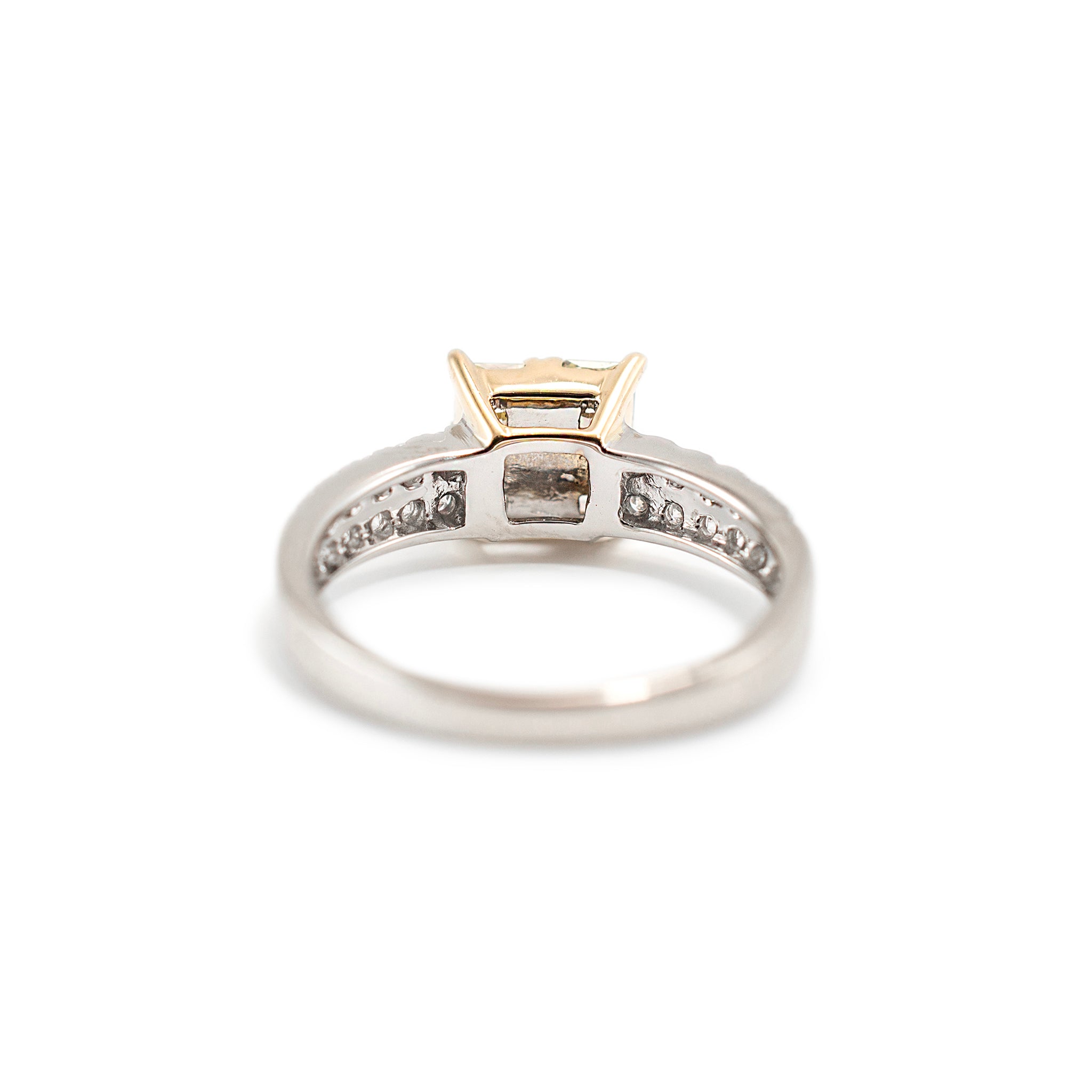 18K Yellow Gold Fancy Yellow Cushion Two Row Accented Diamond Cocktail Ring