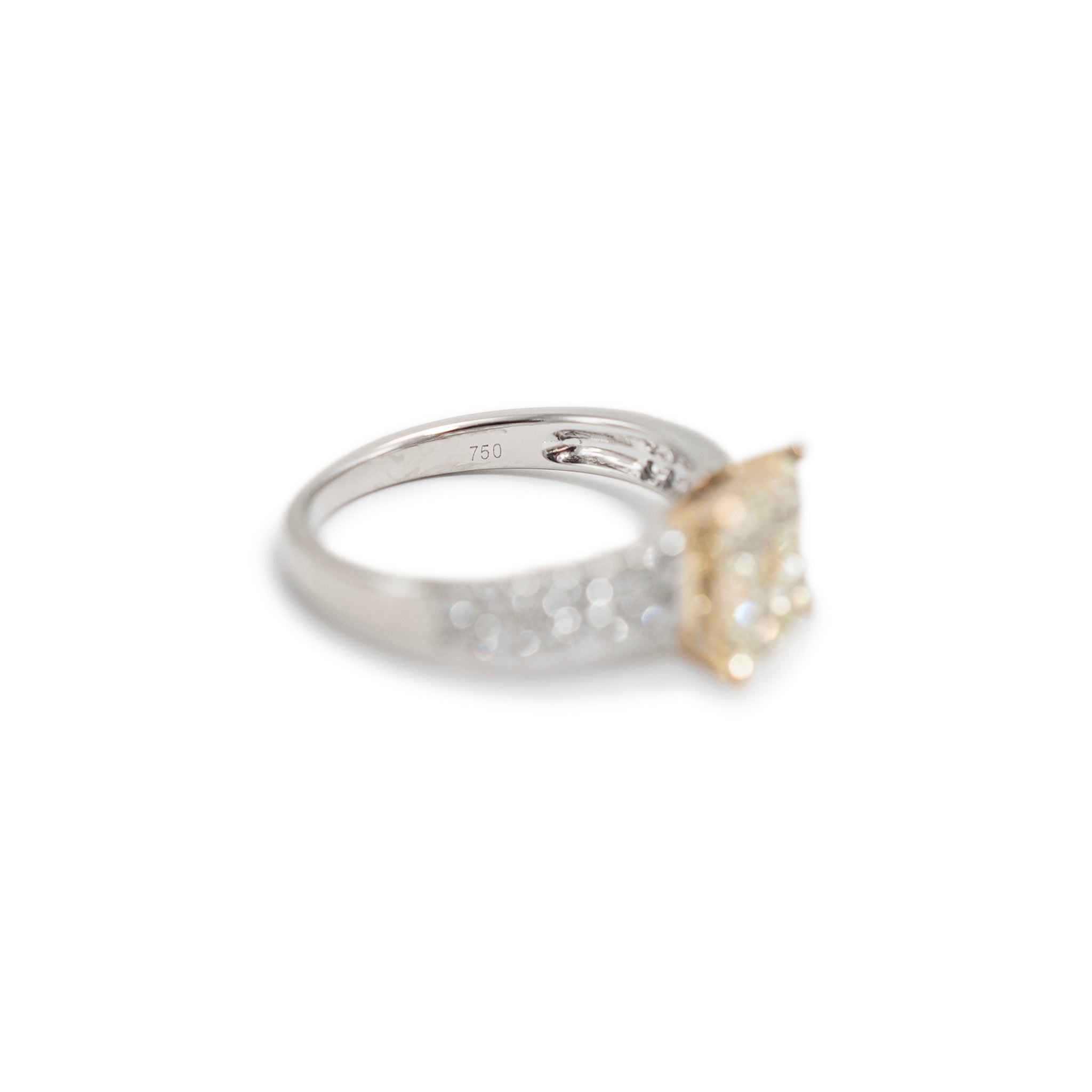 18K Yellow Gold Fancy Yellow Cushion Two Row Accented Diamond Cocktail Ring