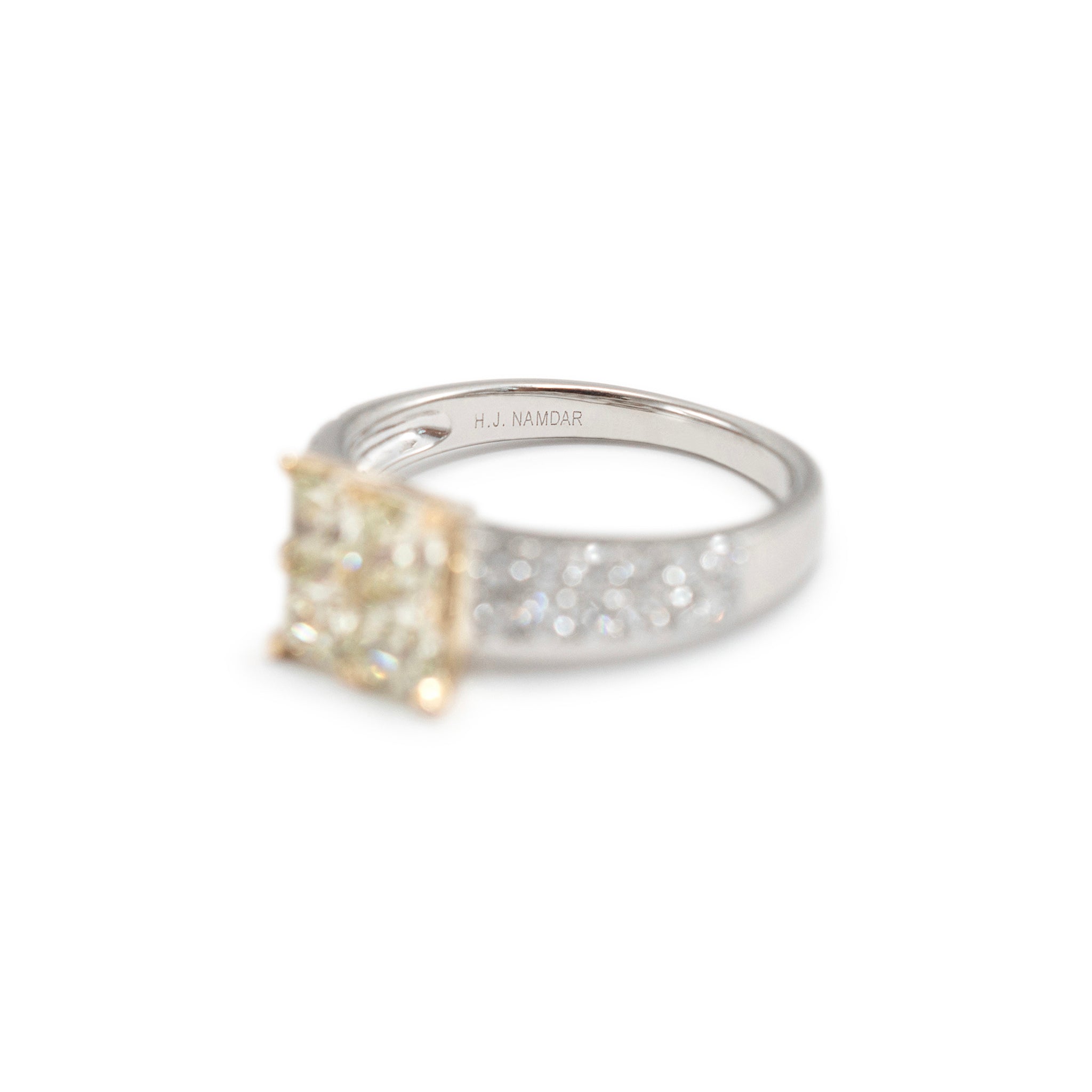 18K Yellow Gold Fancy Yellow Cushion Two Row Accented Diamond Cocktail Ring