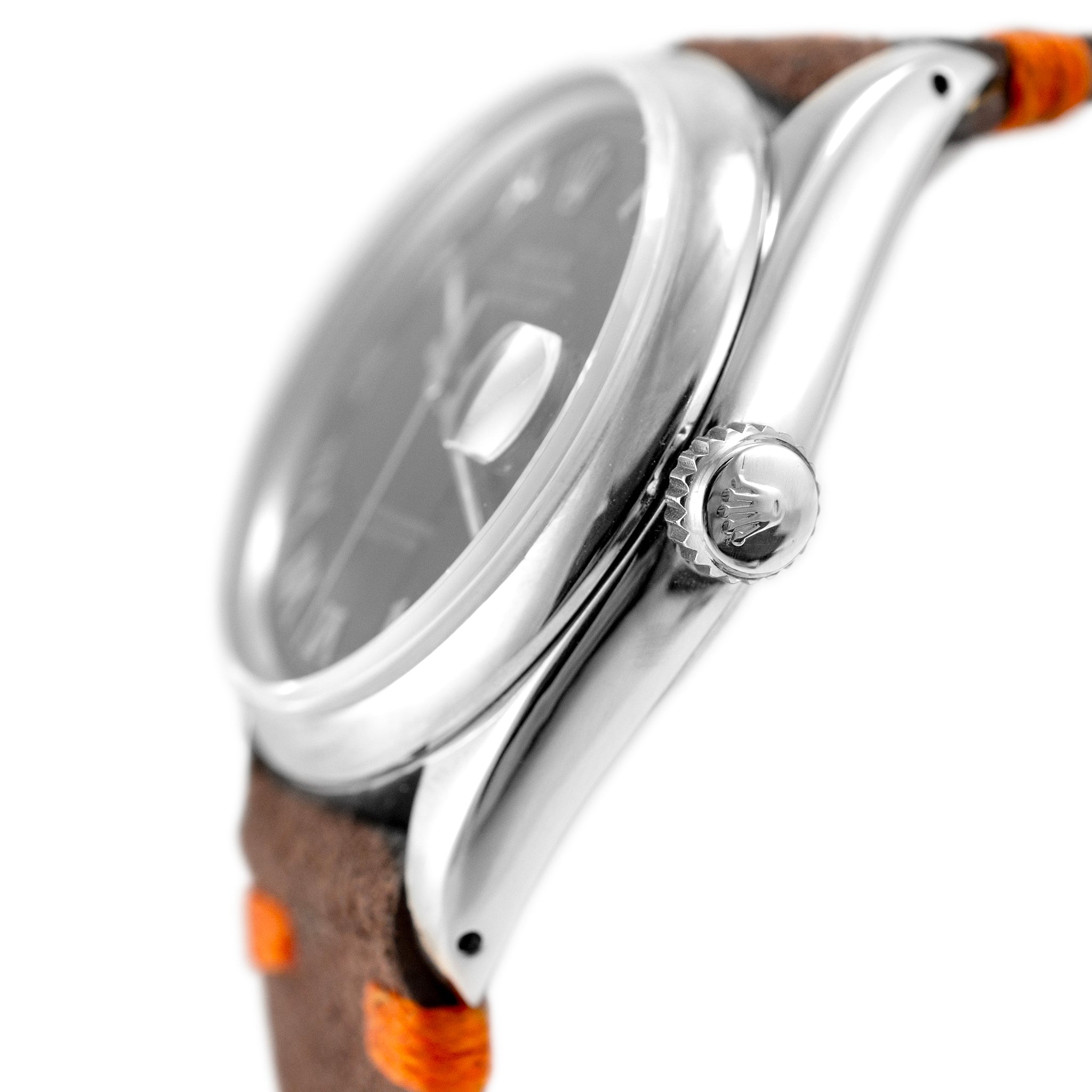 1978 Rolex Datejust 36MM 16030 Black Roman Leather Strap Stainless Steel Watch