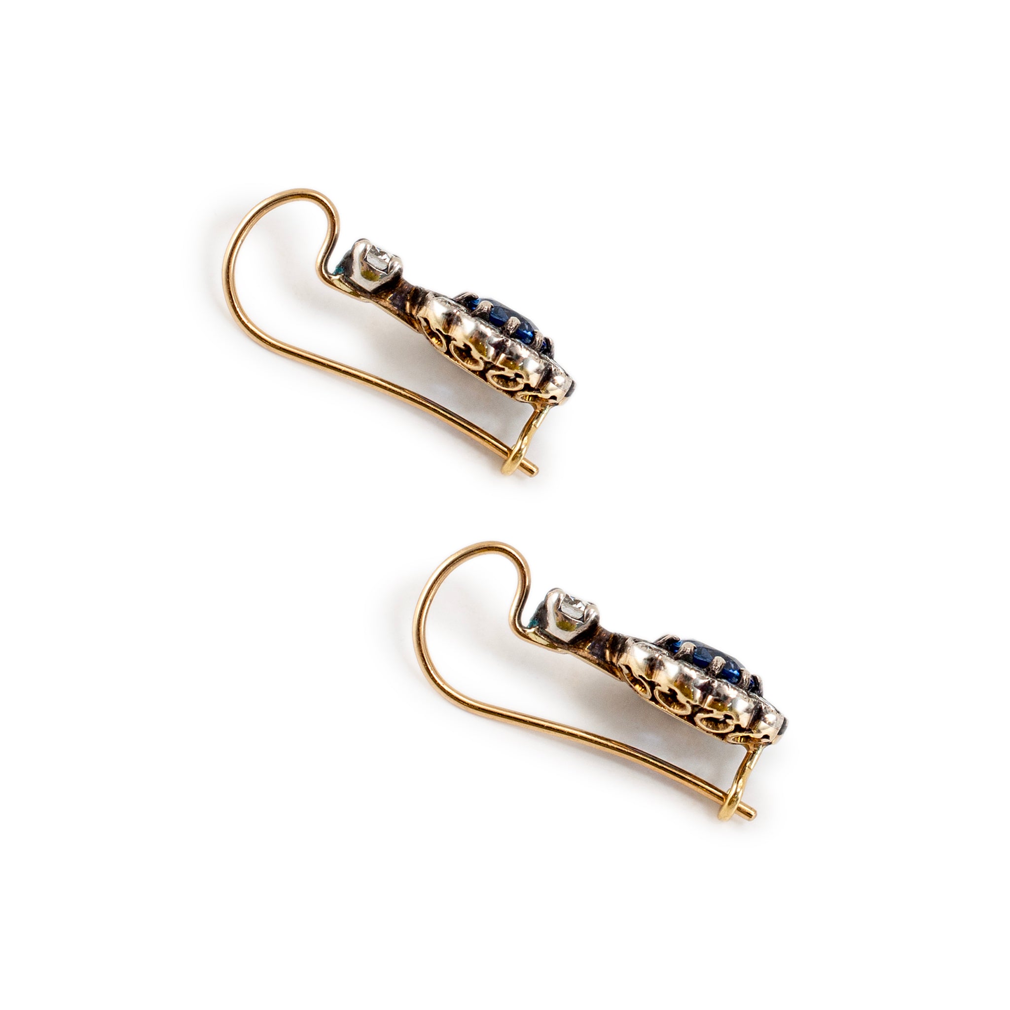 Antique 18K Yellow Gold GIA Sri Lanka Sapphires Old European Diamond Earrings