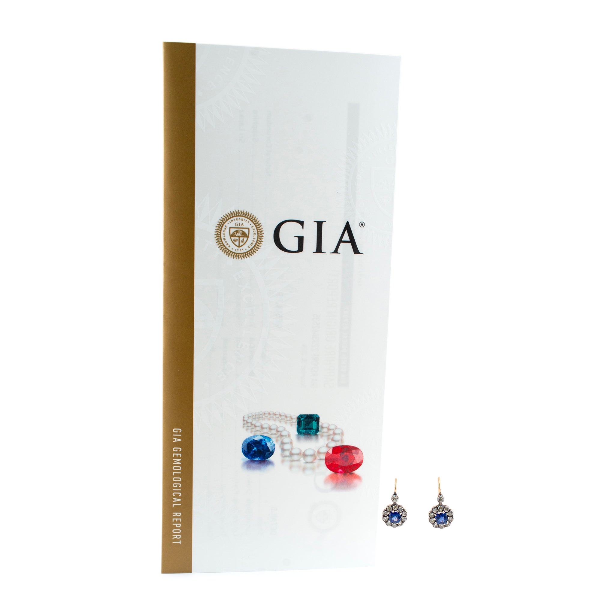 Antique 18K Yellow Gold GIA Sri Lanka Sapphires Old European Diamond Earrings