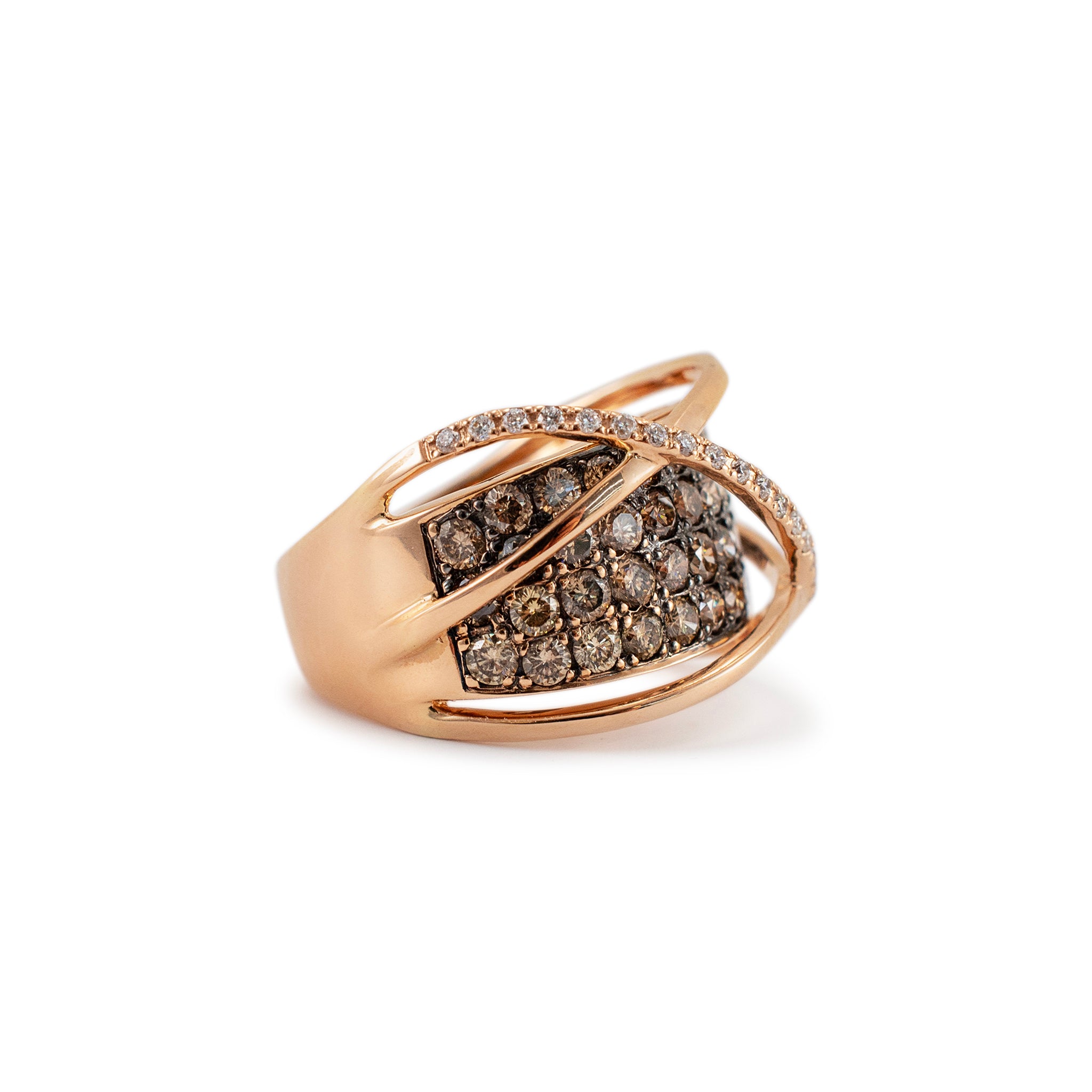 Levian 14K Rose Gold Chocolate & White Diamond Crossover Cocktail Ring