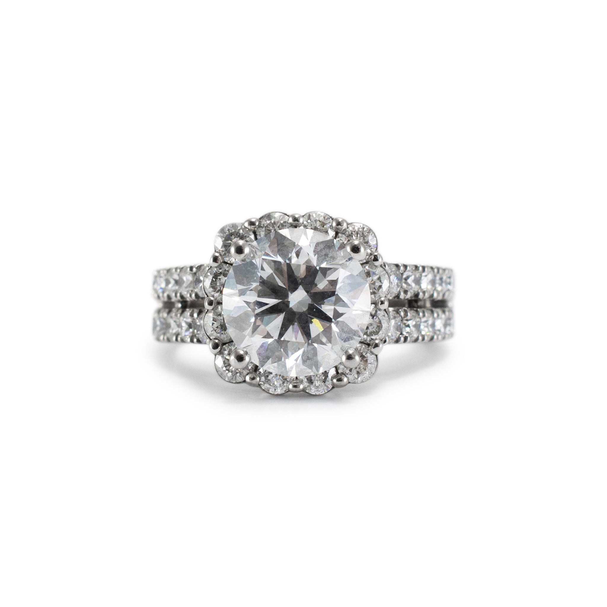 Ladies 14K White Gold Halo Accented 2.91ct Lab Grown Diamond Engagement Ring
