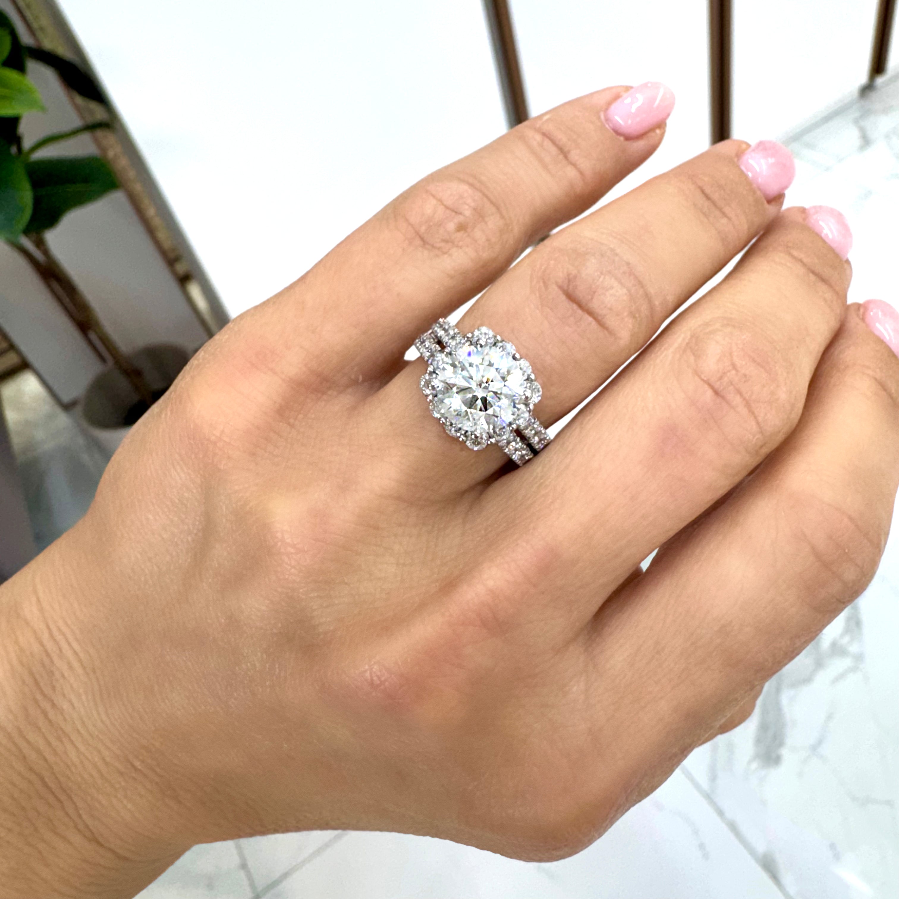 Ladies 14K White Gold Halo Accented 2.91ct Lab Grown Diamond Engagement Ring