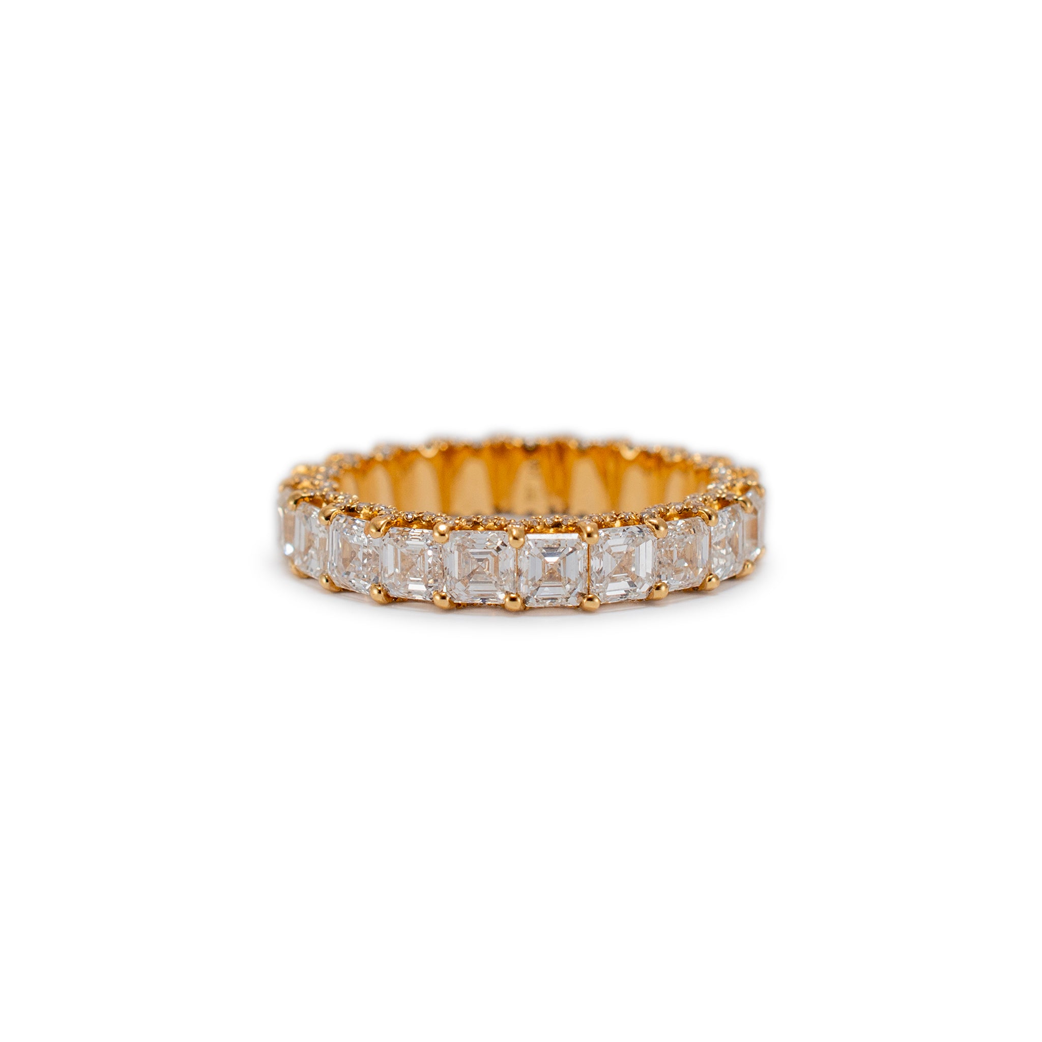 18K Yellow Gold Full Eternity 4.43ct. Asscher Cut Diamond Accented Wedding Band