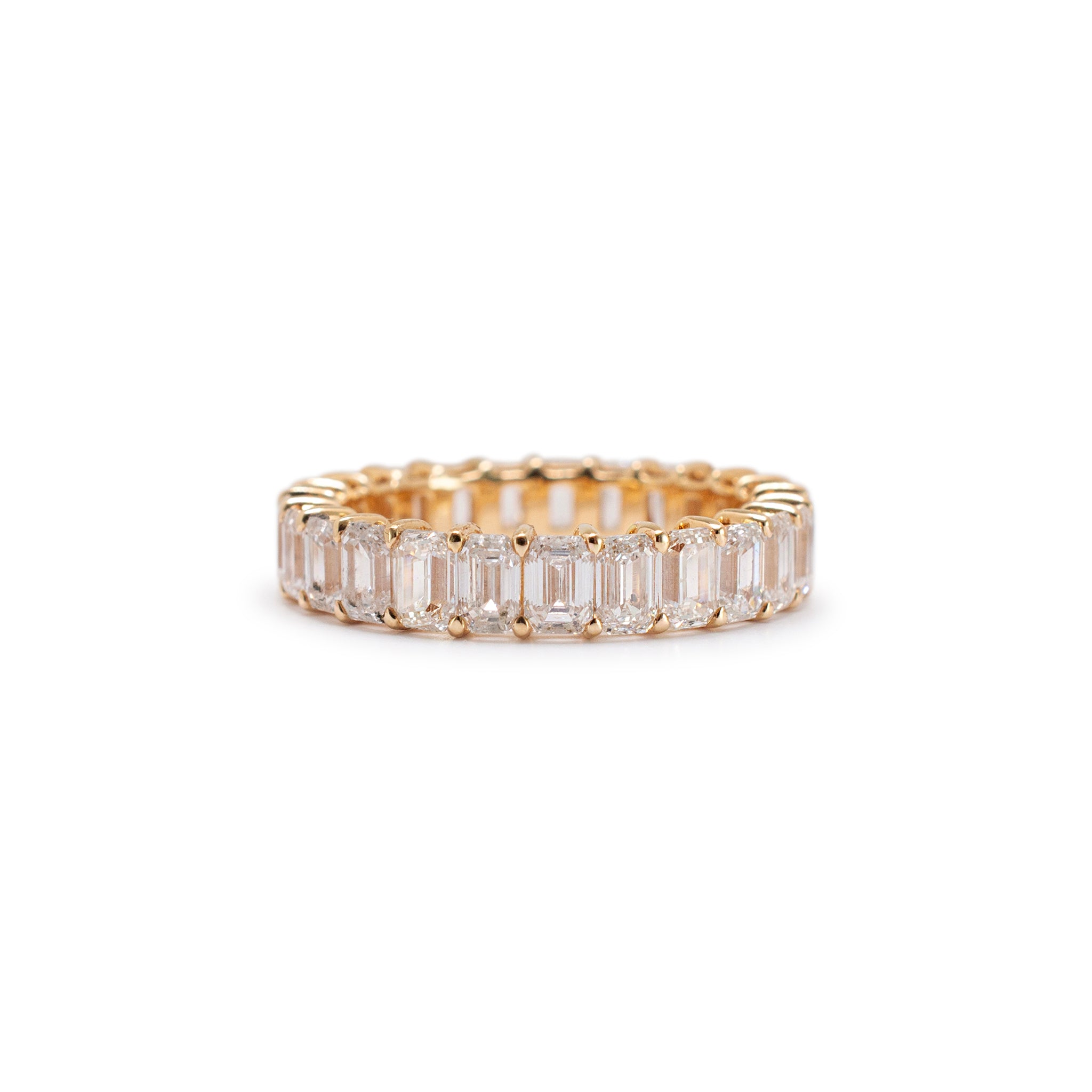 Ladies 18K Yellow Gold Full Eternity Emerald Cut Diamond Wedding Band
