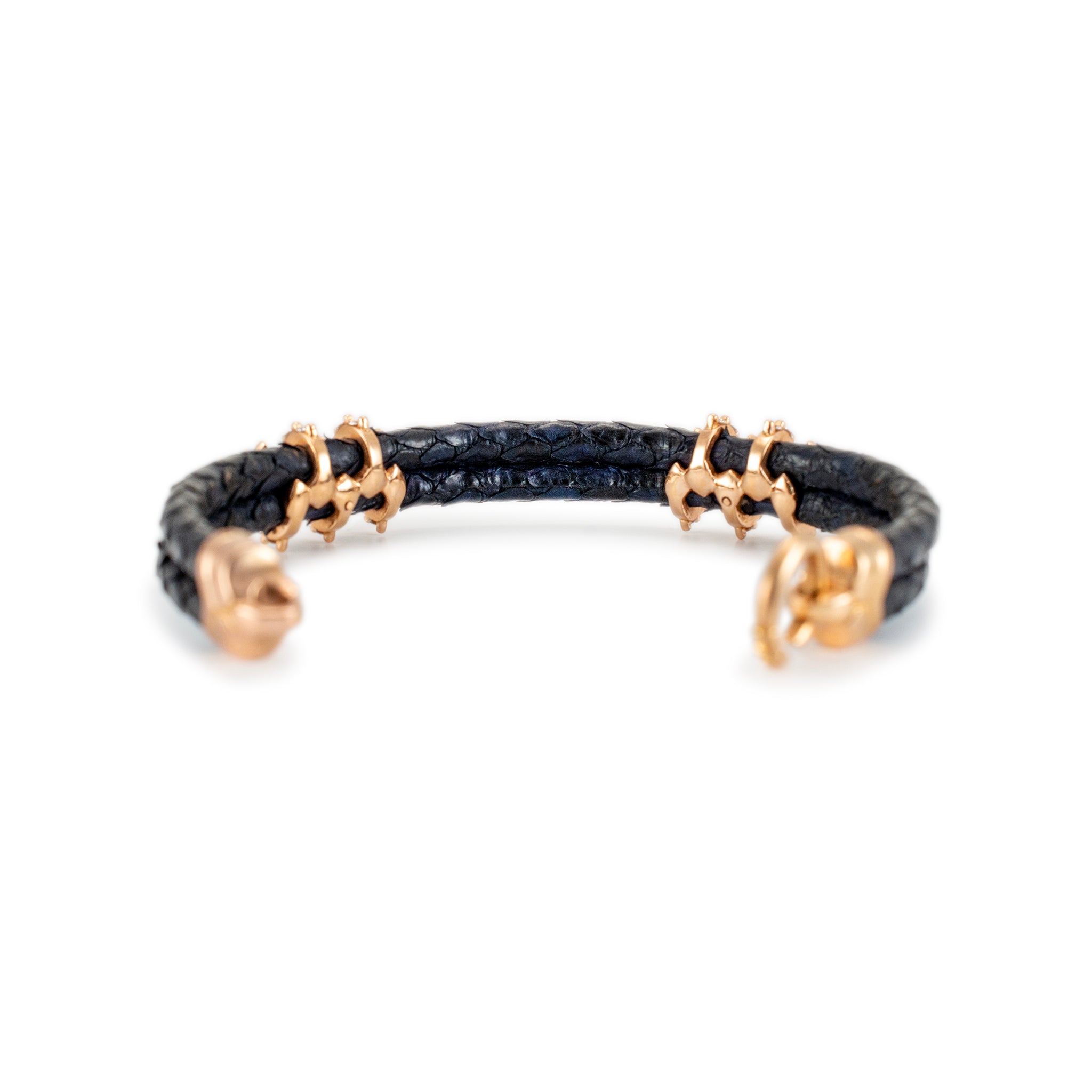 18K Yellow Gold Claw Pave Diamond Leather Bangle Bracelet