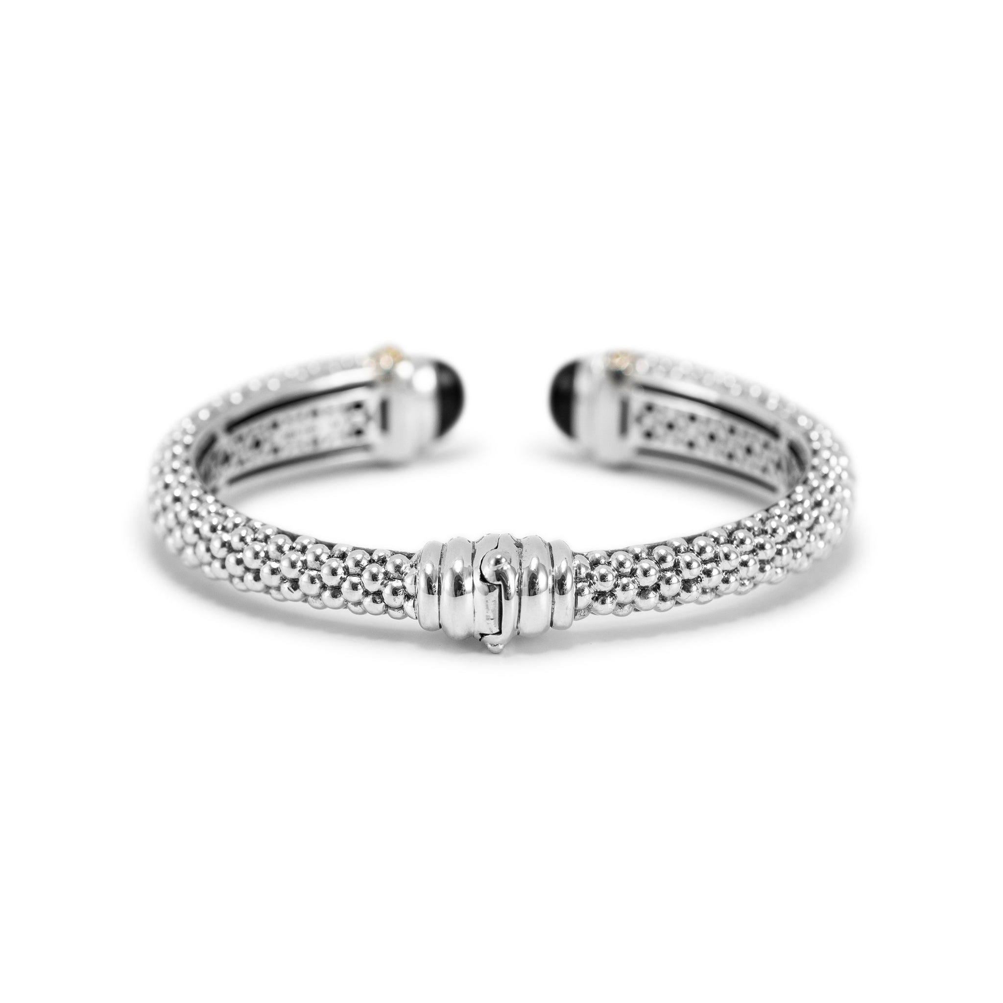 Lagos Caviar Color 925 Sterling Silver & 18K Yellow Gold Onyx Cuff Bracelet