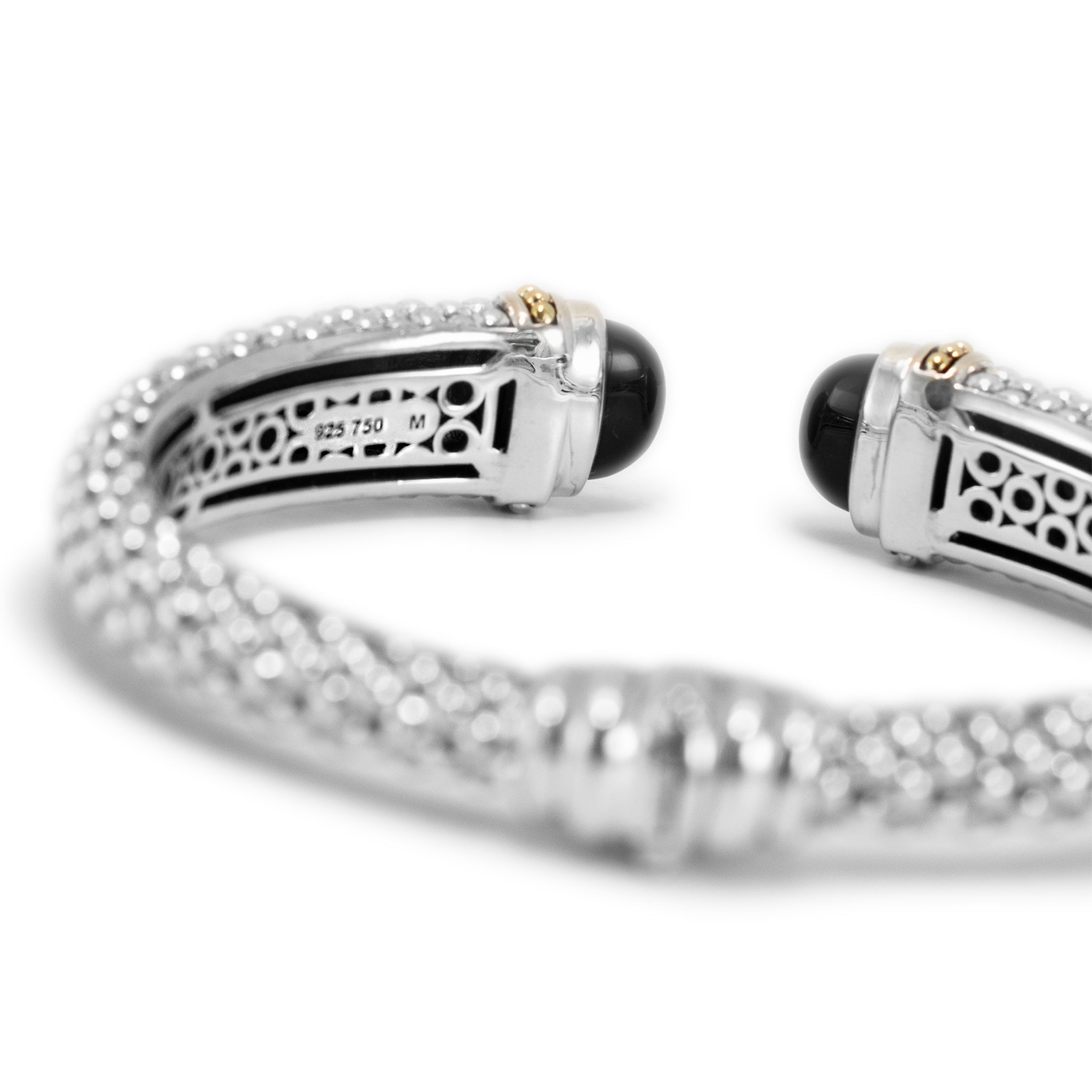 Lagos Caviar Color 925 Sterling Silver & 18K Yellow Gold Onyx Cuff Bracelet