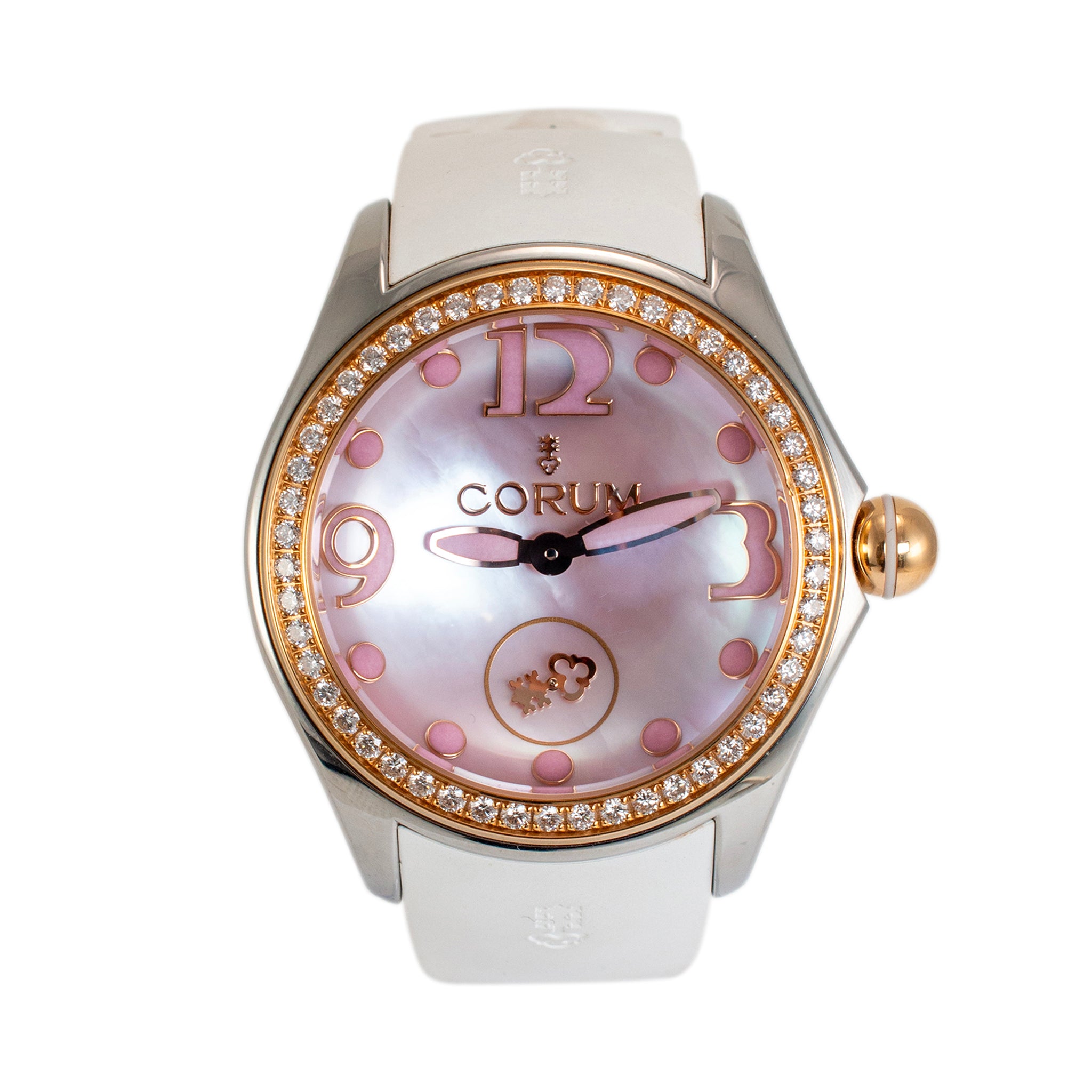 Corum Bubble 42MM L295 Pink Mop Diamond Bezel Rose Gold Stainless Steel Watch