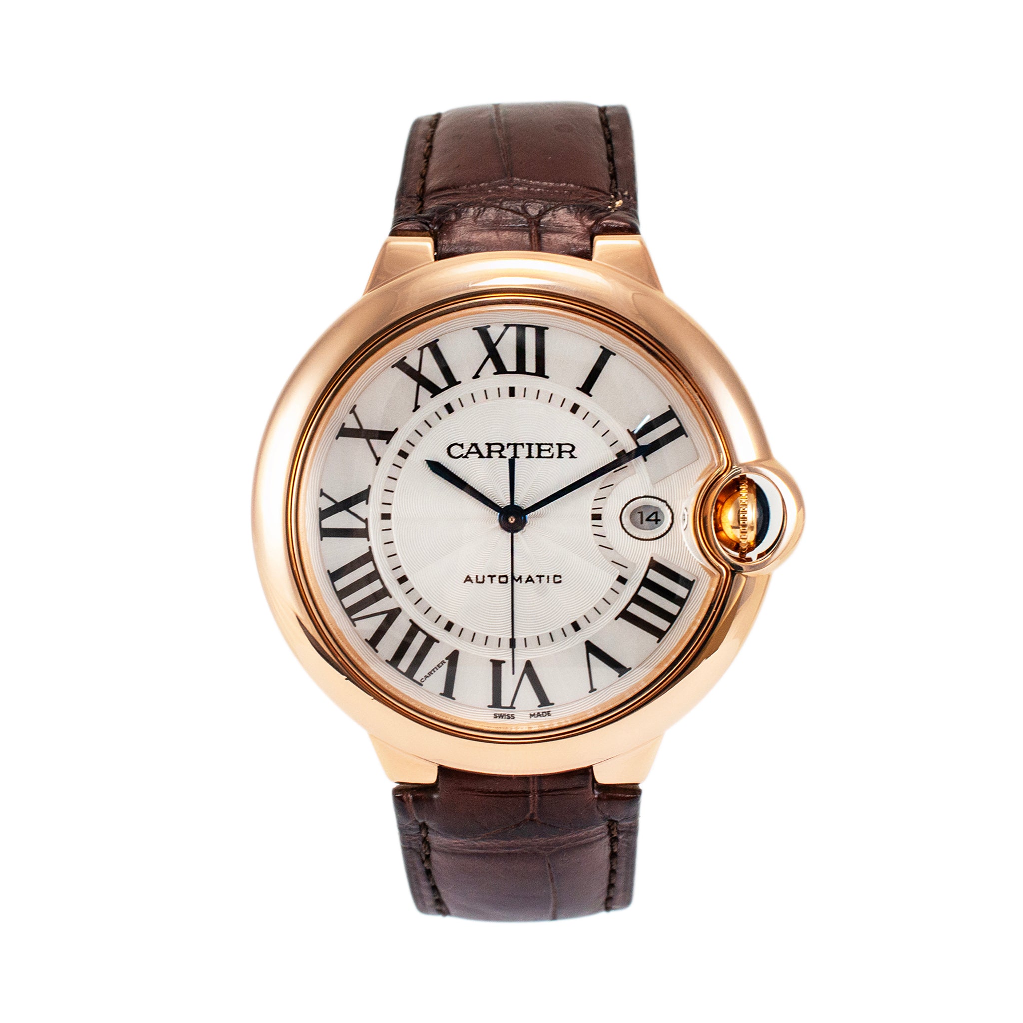 Cartier Ballon Bleu 42MM 3941 WGBB0030 18K Rose Gold Brown Leather Strap Watch