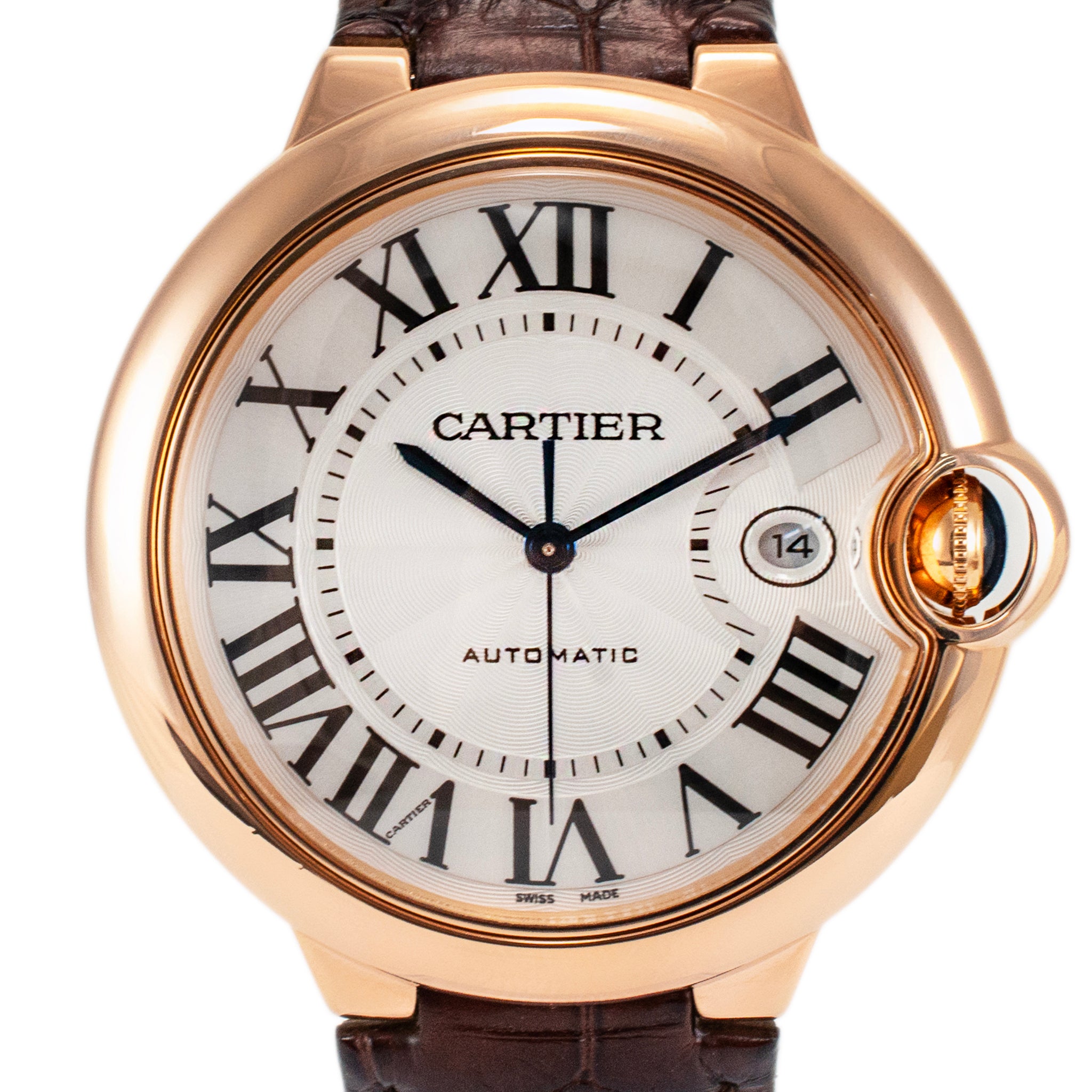Cartier Ballon Bleu 42MM 3941 WGBB0030 18K Rose Gold Brown Leather Strap Watch