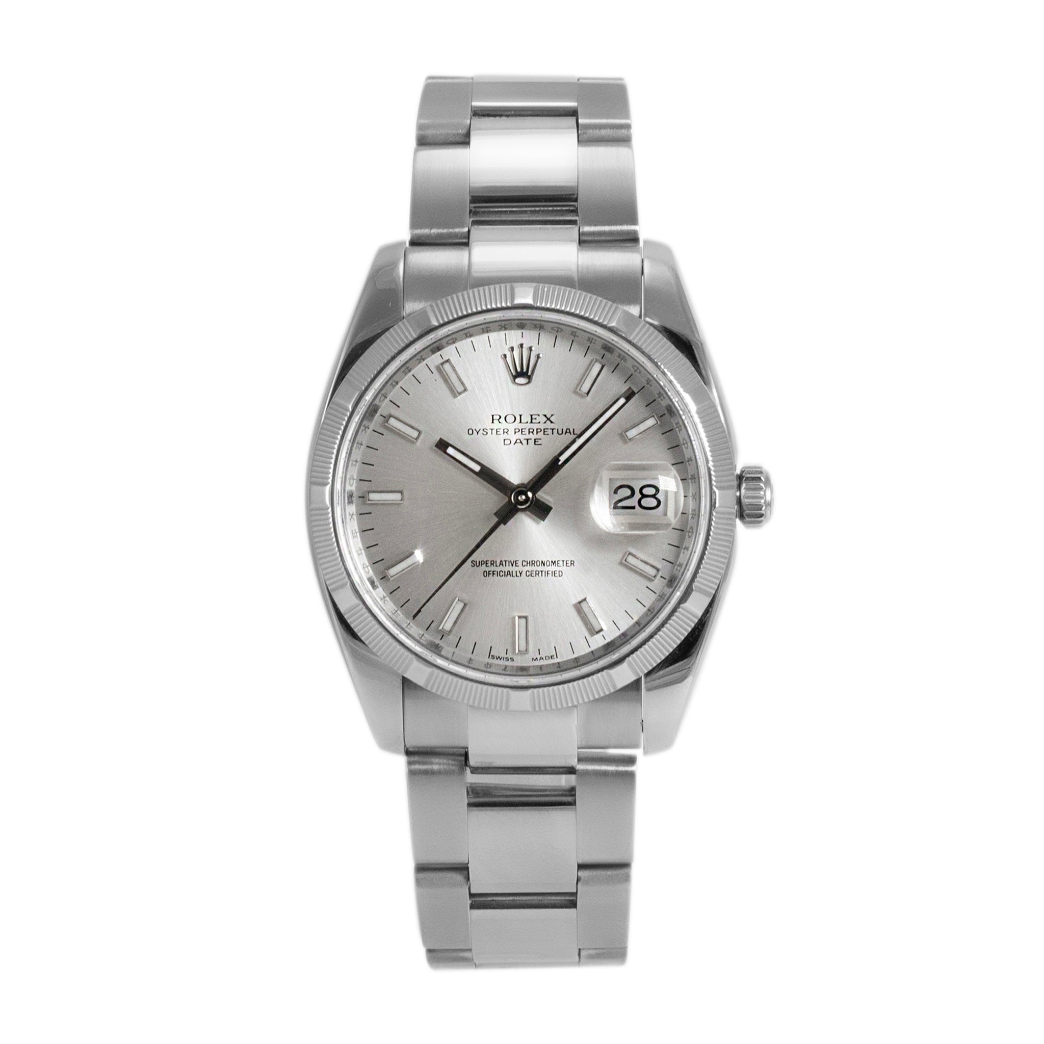 2006 Rolex Oyster Perpetual Date 34MM 115210 Silver Oyster Stainless Steel Watch