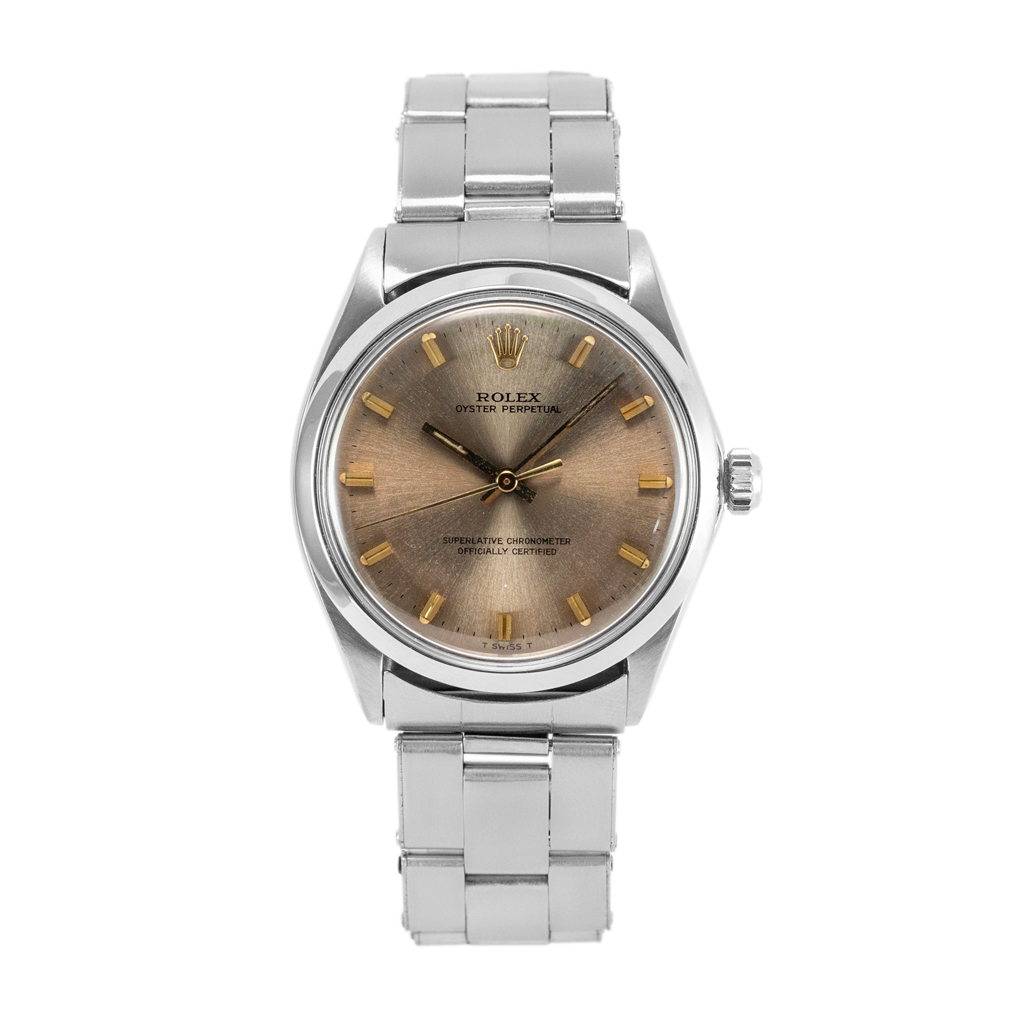 Vintage 1968 Rolex Oyster Perpetual 34MM 1002 Brown Stick Stainless Steel Watch