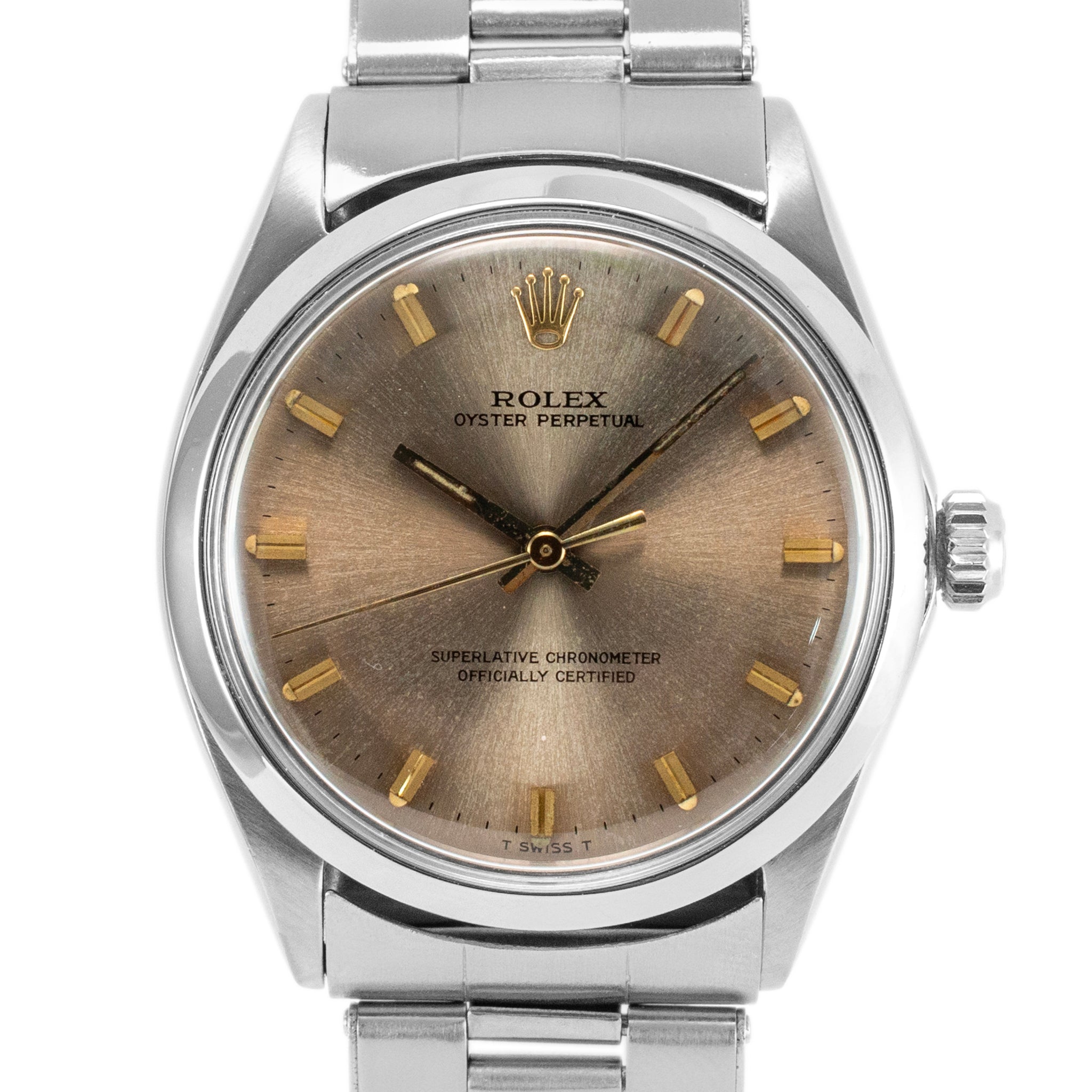 Vintage 1968 Rolex Oyster Perpetual 34MM 1002 Brown Stick Stainless Steel Watch
