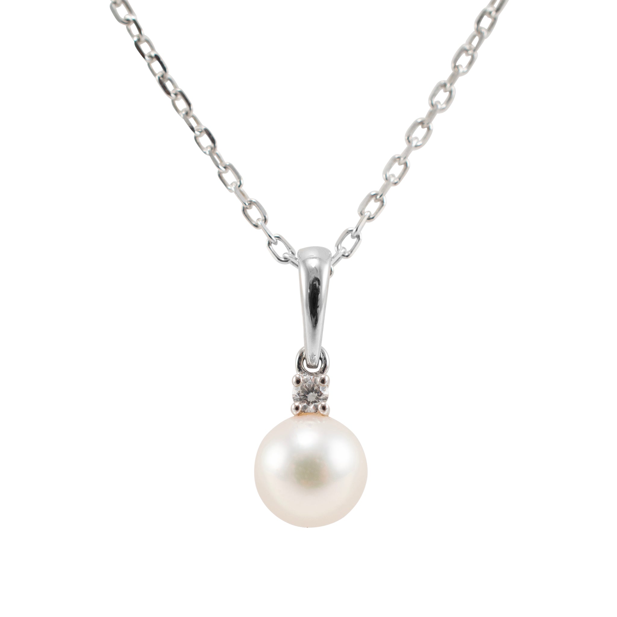 Mikimoto 18K White Gold 6.5mm Akoya Pearl Solitaire Pendant Necklace