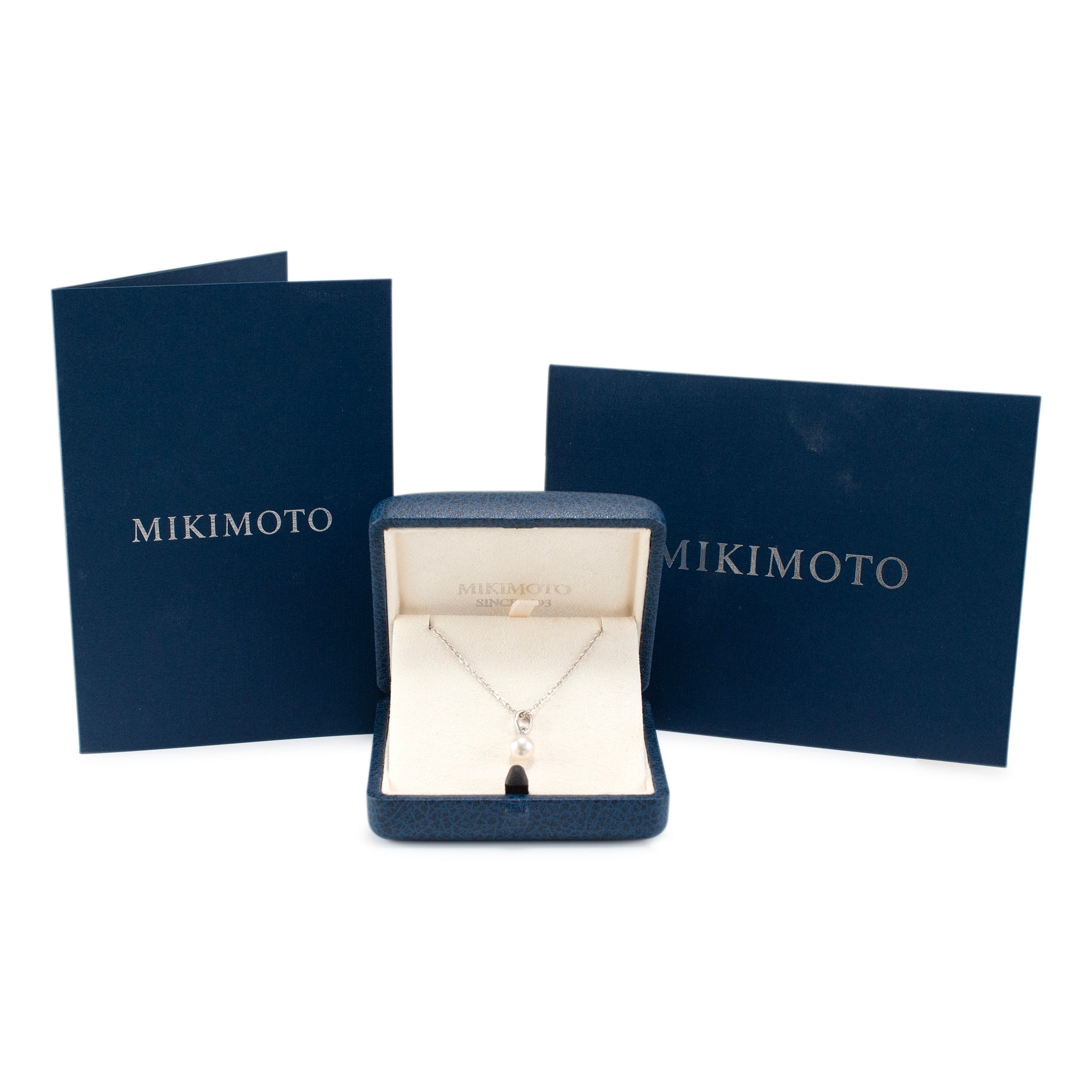 Mikimoto 18K White Gold 6.5mm Akoya Pearl Solitaire Pendant Necklace
