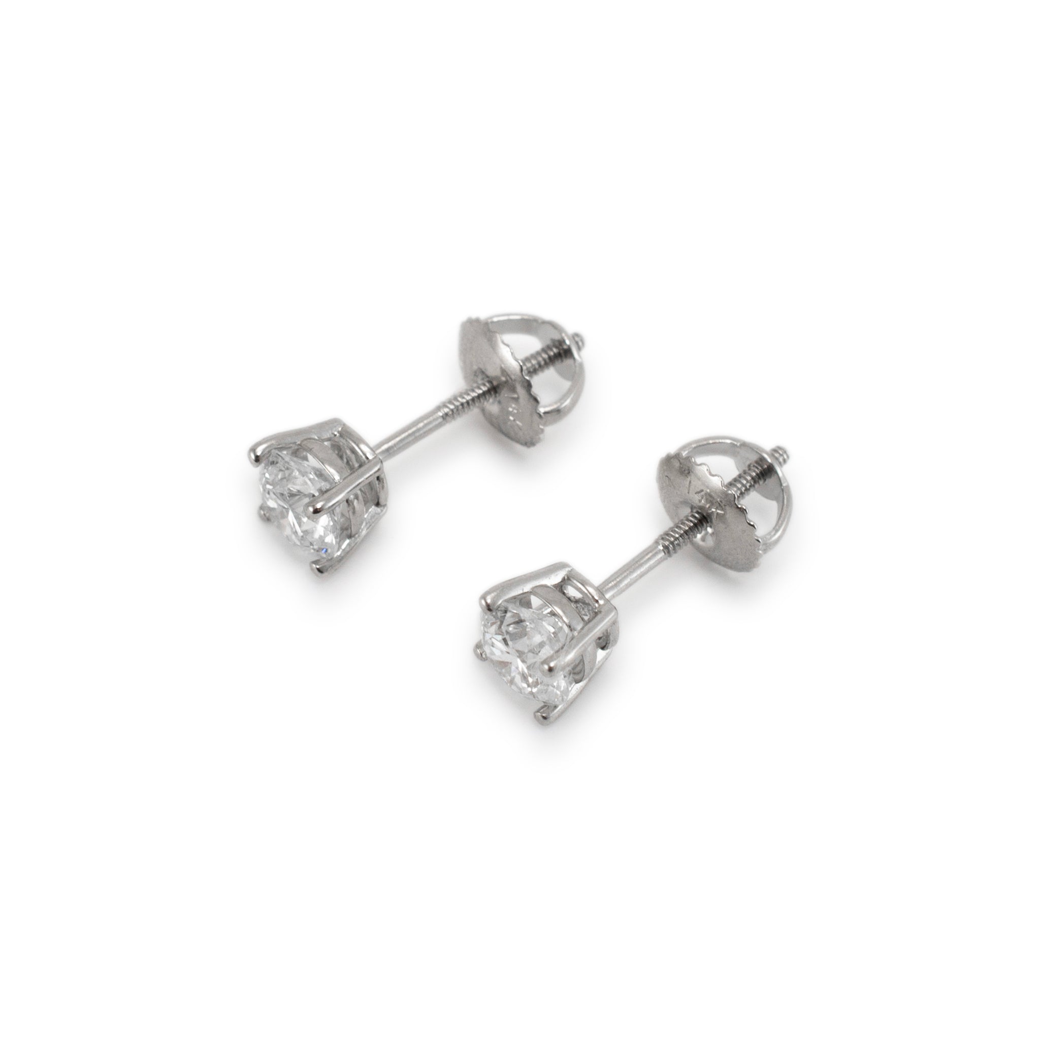14K White Gold 4-Prong Screw Back 1.00ct Diamond Stud Earrings