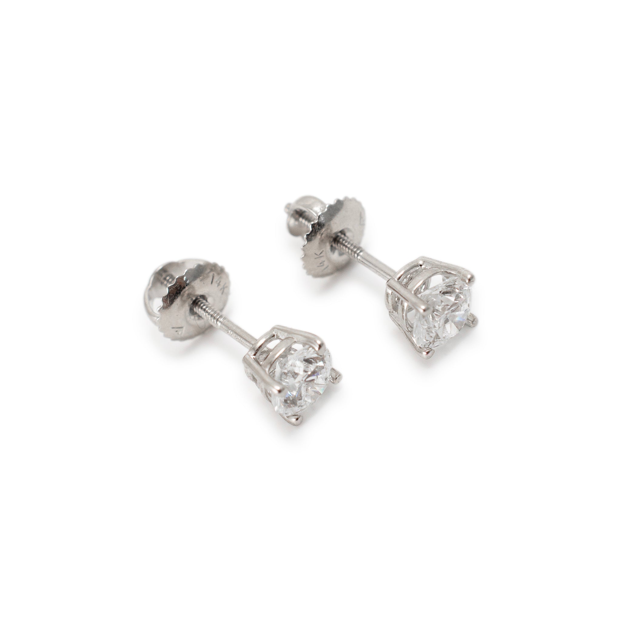 14K White Gold 4-Prong Screw Back 1.00ct Diamond Stud Earrings
