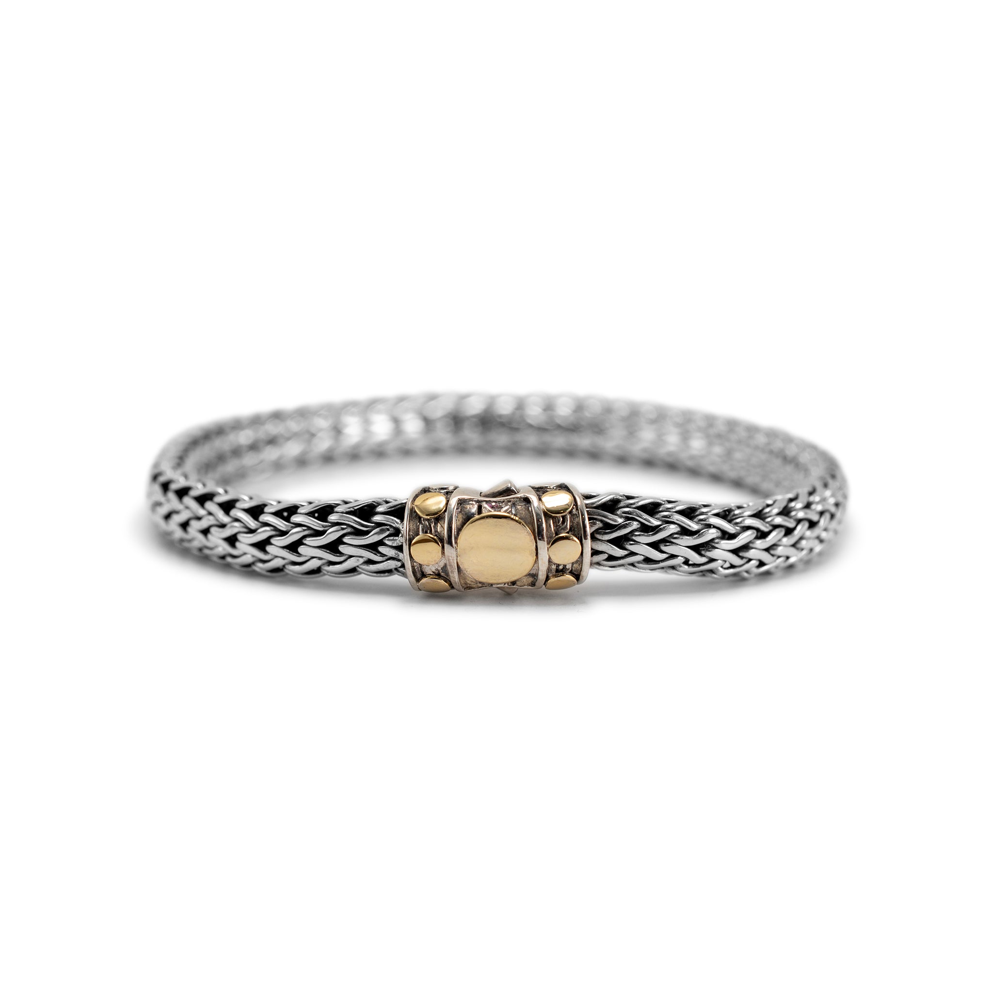 John Hardy 925 Sterling Silver & 18K Yellow Gold Medium Dot Bracelet