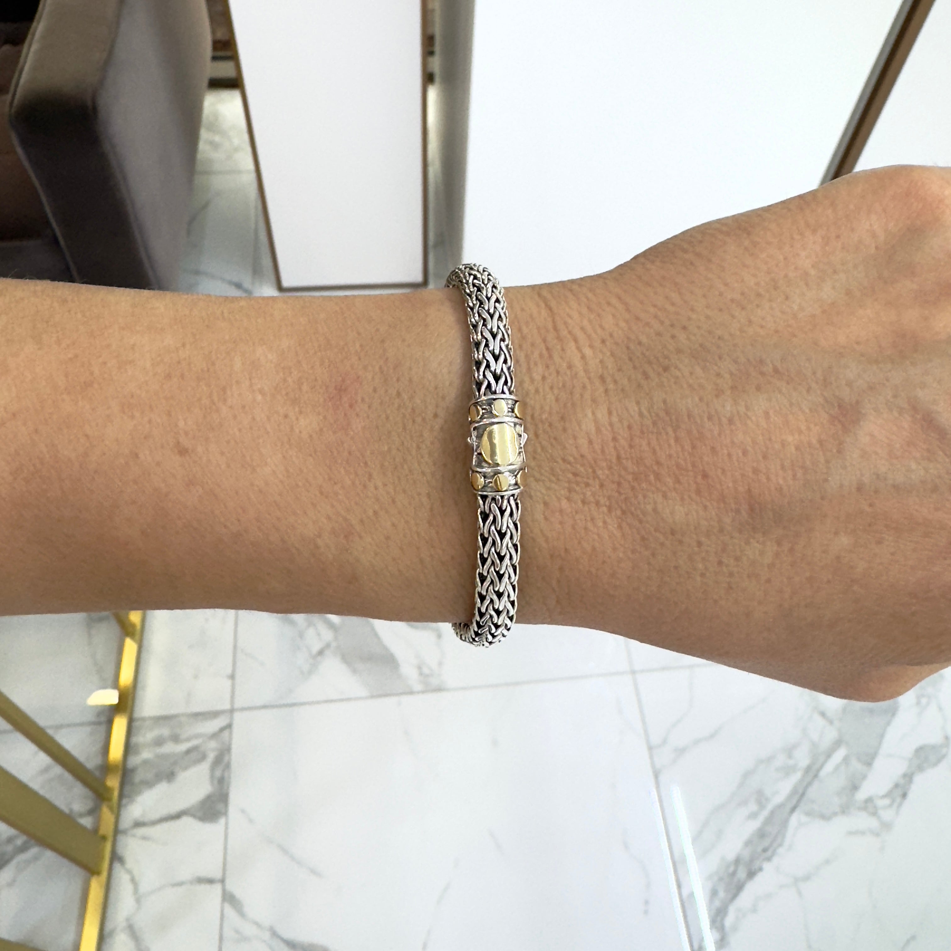 John Hardy 925 Sterling Silver & 18K Yellow Gold Medium Dot Bracelet