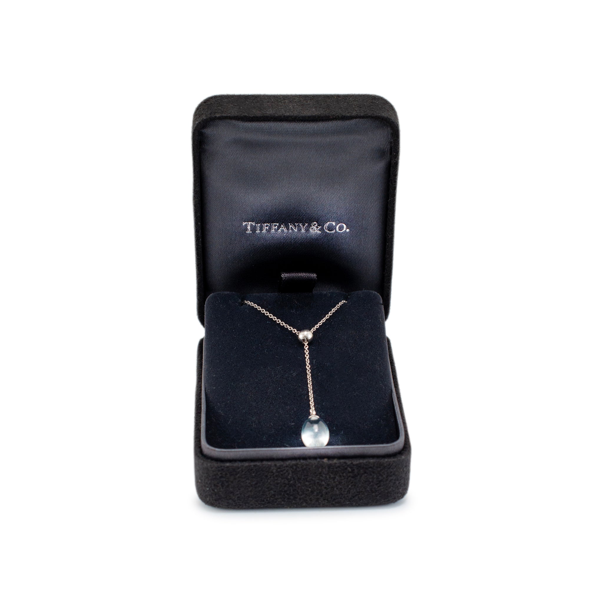 Tiffany & Co. 18K White Gold Aquamarine Drop Pendant Necklace