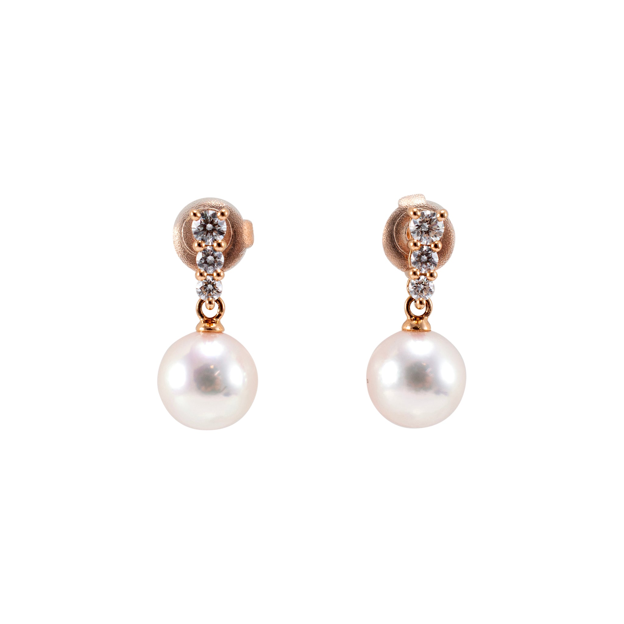 Mikimoto Morning Dew 18K Rose Gold Akoya Cultured Pearl Diamond Drop Earrings