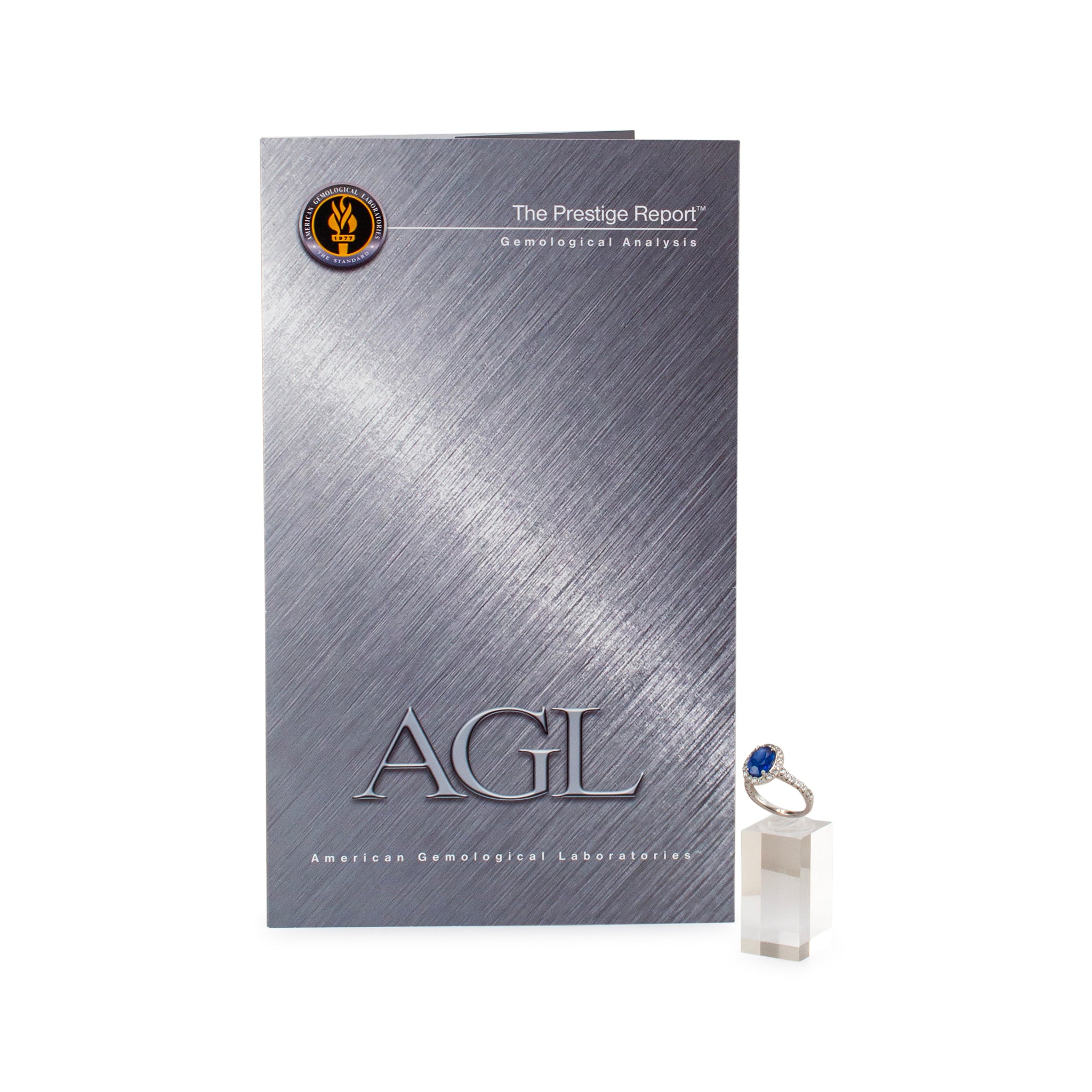 14K White Gold AGL Ceylon 3.54ct Oval Sapphire Halo Diamond Cocktail Ring